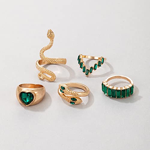 Boho Crystal Snake Rings Set for Women - Gold Plated Stackable Knuckle Rings, Midi Cuff Rings & Retro Joint Finger Rings - Perfect Mother's Day Gifts, Birthday Presents & Boho Fashion Accessories | Great for Layering, Stacking & Everyday Wear