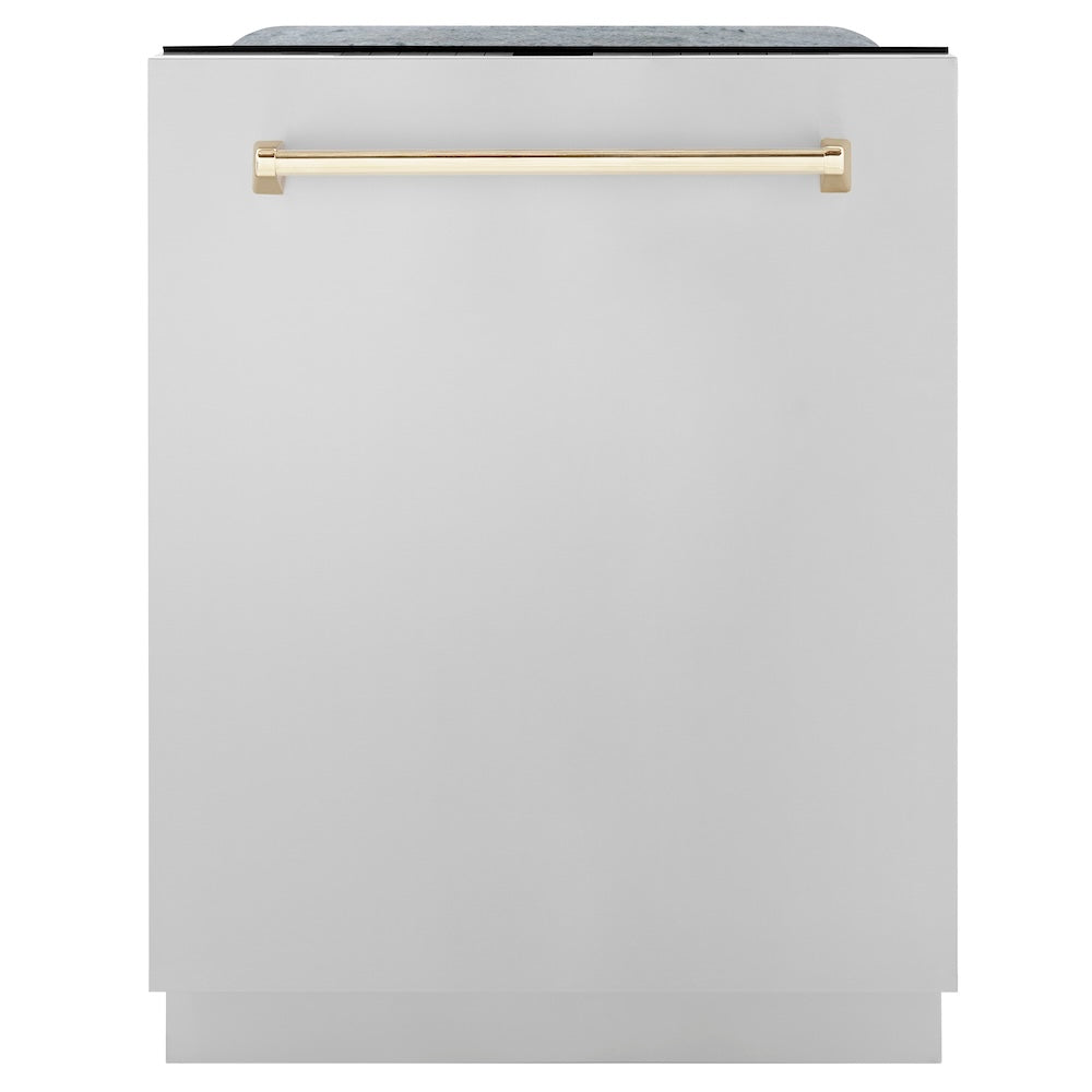 ZLINE Autograph Edition 30-inch Stainless Steel Dual Fuel Range with Range Hood & Dishwasher Kitchen Package - Polished Gold Accents (3AKP RARHDWM30 G) | Premium Cooking Appliance Set for Modern Kitchens