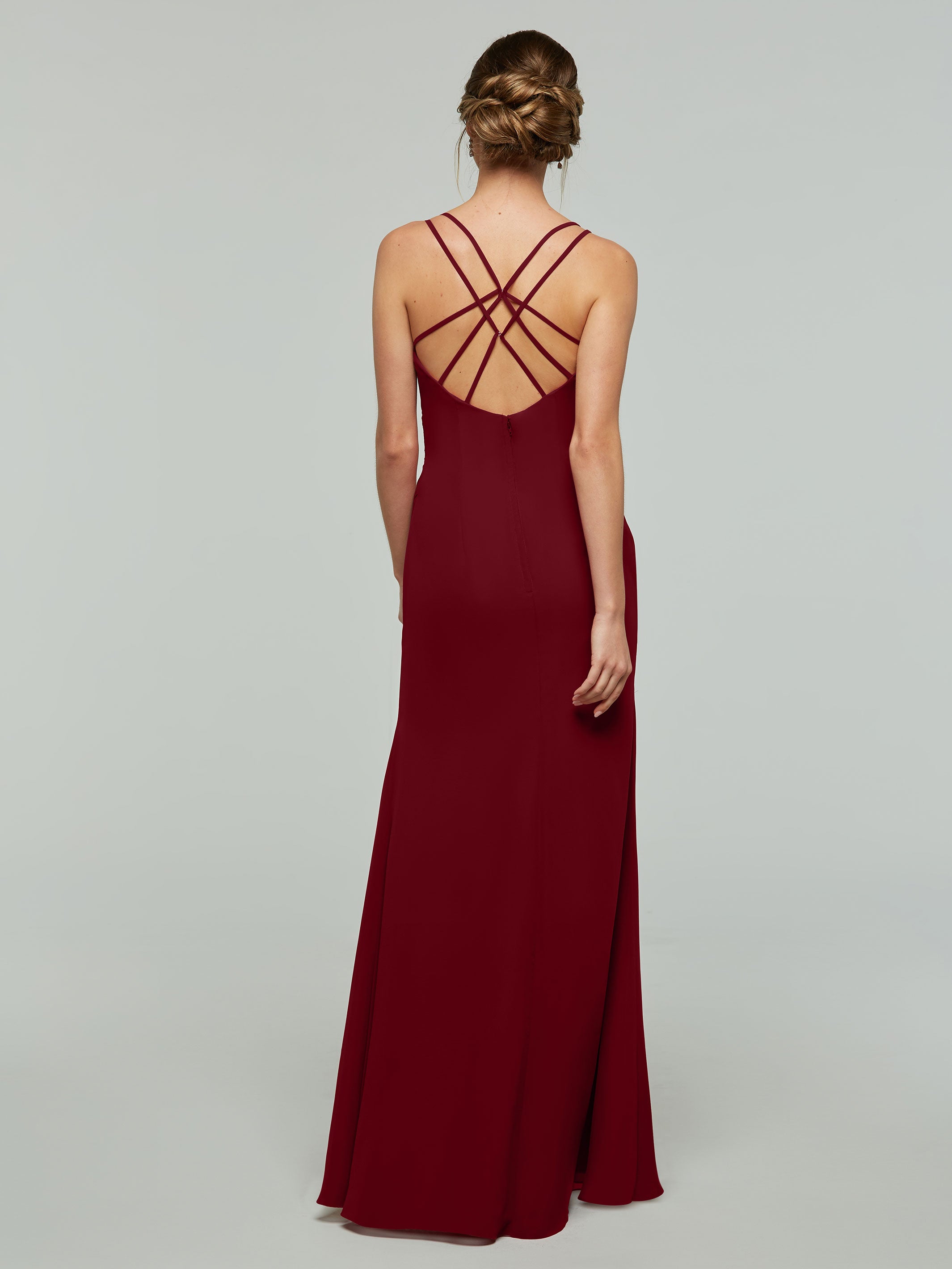 Elegant 80130 Chiffon Sheath Bridesmaid Dress with V-Neck & High Slit - Perfect for Weddings, Formal Events & Evening Parties