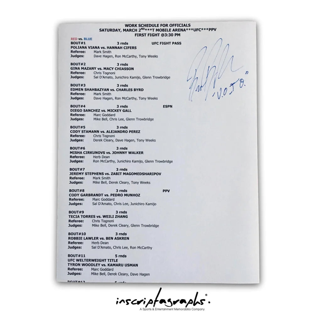 Bruce Buffer UFC 235 Official Fight Night Schedule Card - Jon Jones vs Anthony Smith Event Used Collectible - Perfect for MMA Memorabilia Fans and Sports Collectors