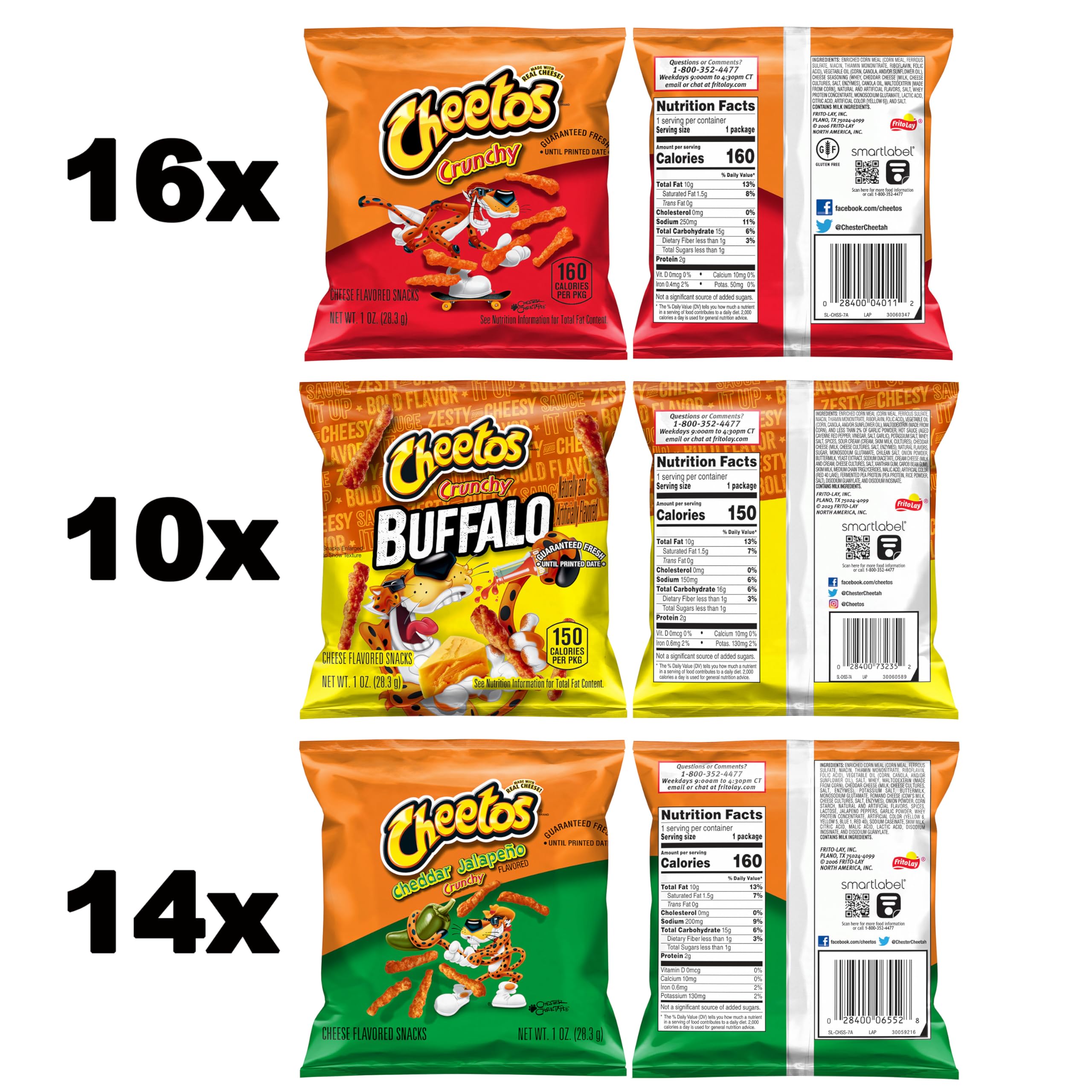 Crunchy Cheetos Cheese Flavored Snacks Variety Pack - Buffalo, Cheddar Jalapeno & Spicy Flavors (40 Count, 1oz Bags) | Perfect for Parties, Movie Nights & On-the-Go Snacking