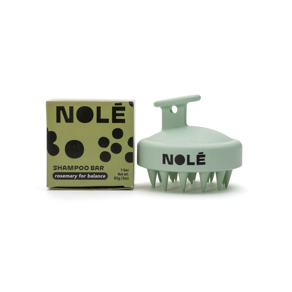 NOLE CARE Rosemary Shampoo Bar with Batana Oil - 3 Oz Natural Hair Care for Dry Scalp & Dandruff + Scalp Massager Brush with Soft Silicone Bristles - Perfect for Travel, Camping & Eco-Friendly Home Use