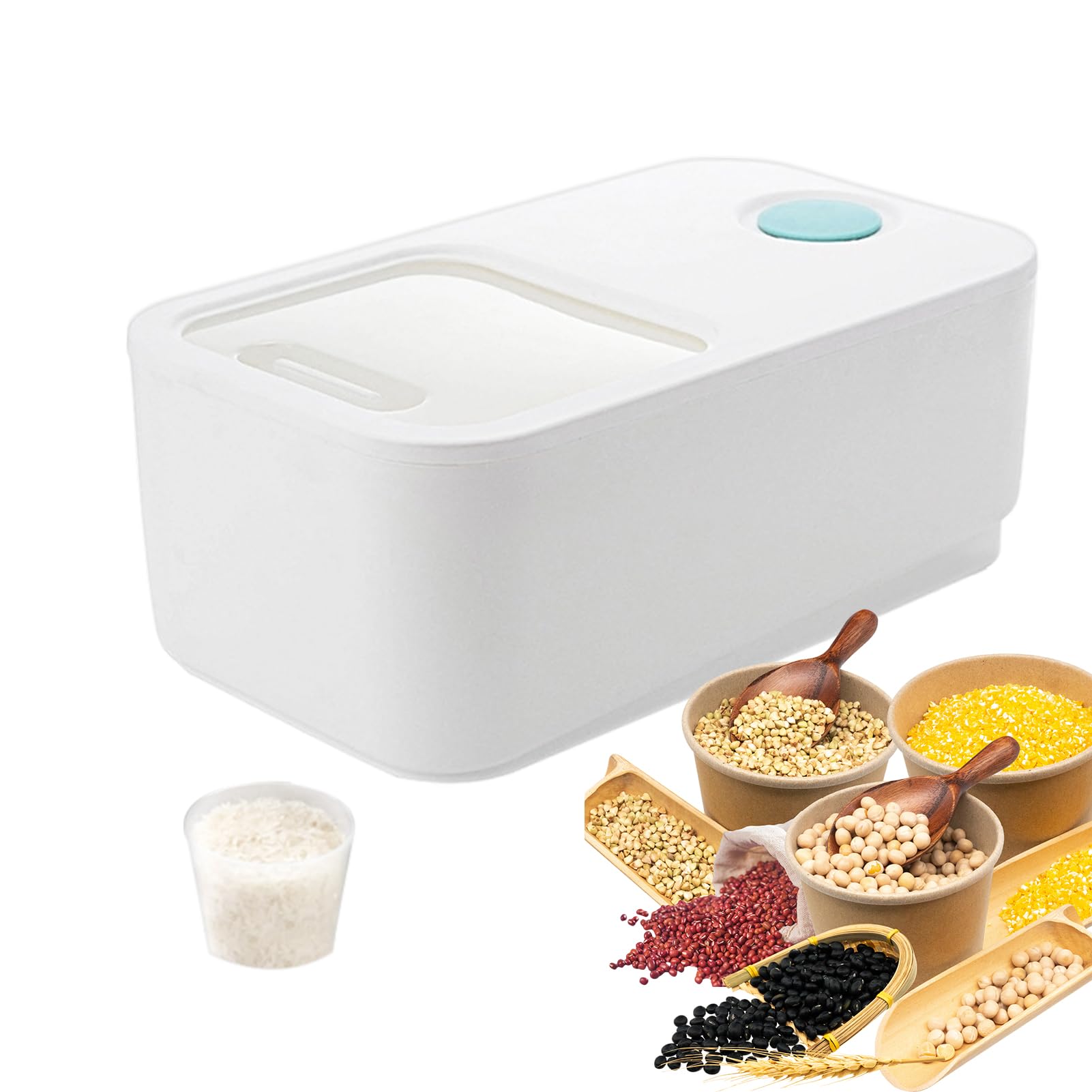 Airtight Rice Storage Container - 22 Lbs Push-Pull Lid Dry Food Storage Bin with Wheels for Flour, Grains & Pantry Organization (White) | Perfect for Kitchen, Restaurant & Bulk Food Storage