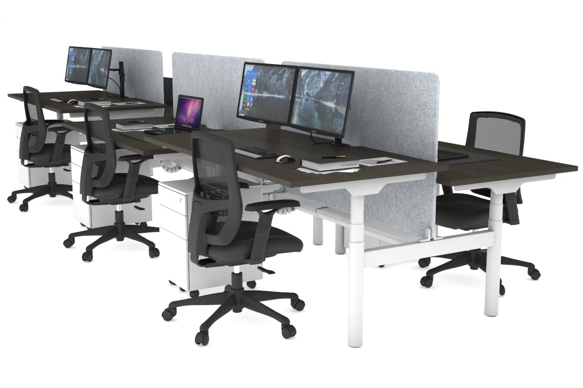 Flexi Premium Height Adjustable 6-Person H Bench Workstation - White Frame [1800L x 800W with Cable Management] - Ideal for Office, Coworking Spaces & Collaborative Work Environments