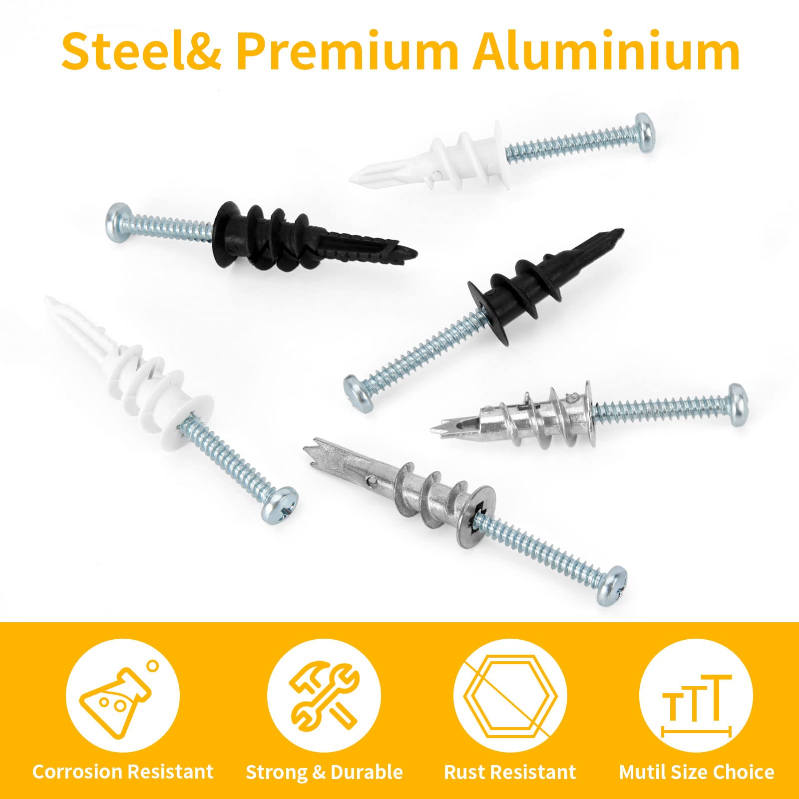 300 PCS Self-Drilling Drywall Anchors & Screws Kit - Heavy Duty Wall Anchors for Drywall, Sheetrock, Hollow Doors & Plaster Walls - Includes Organizer Box for Easy Storage - Perfect for Home Improvement & DIY Projects