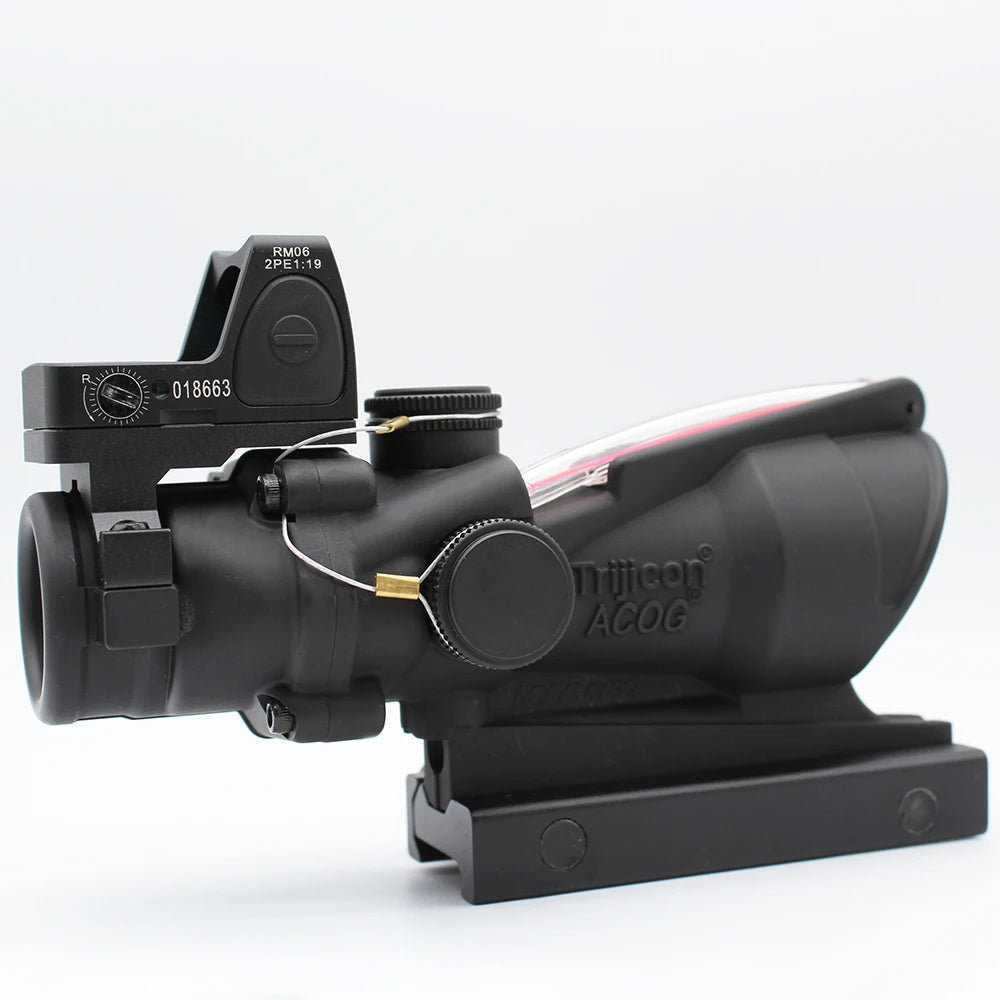 Trijicon ACOG 4x32 Rifle Scope - Fiber Optic Illuminated Red/Green Chevron Reticle with RMR Mount | Tactical, Hunting & Military Use