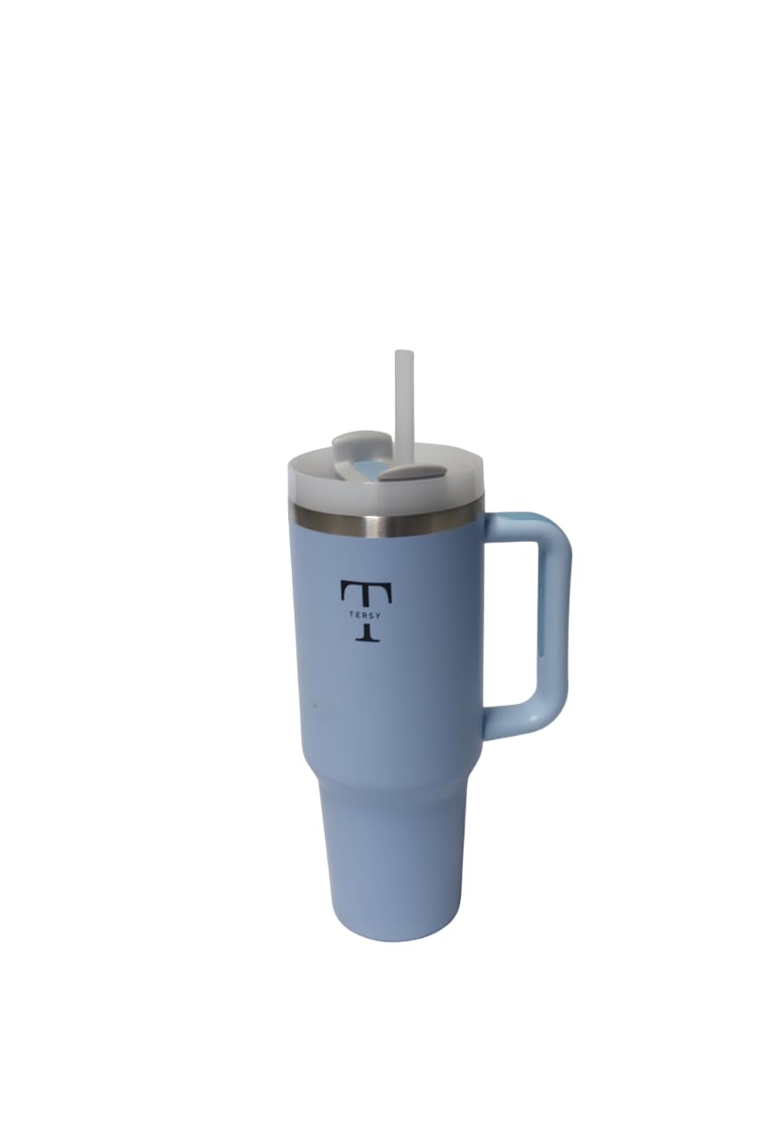 40oz Stainless Steel Vacuum Insulated Tumbler with Lid & Straw - Leakproof Travel Mug for Water, Iced Tea, Coffee - Keeps Drinks Hot/Cold for Hours - Perfect for Office, Gym, Hiking & Outdoor Activities (Baby Blue)