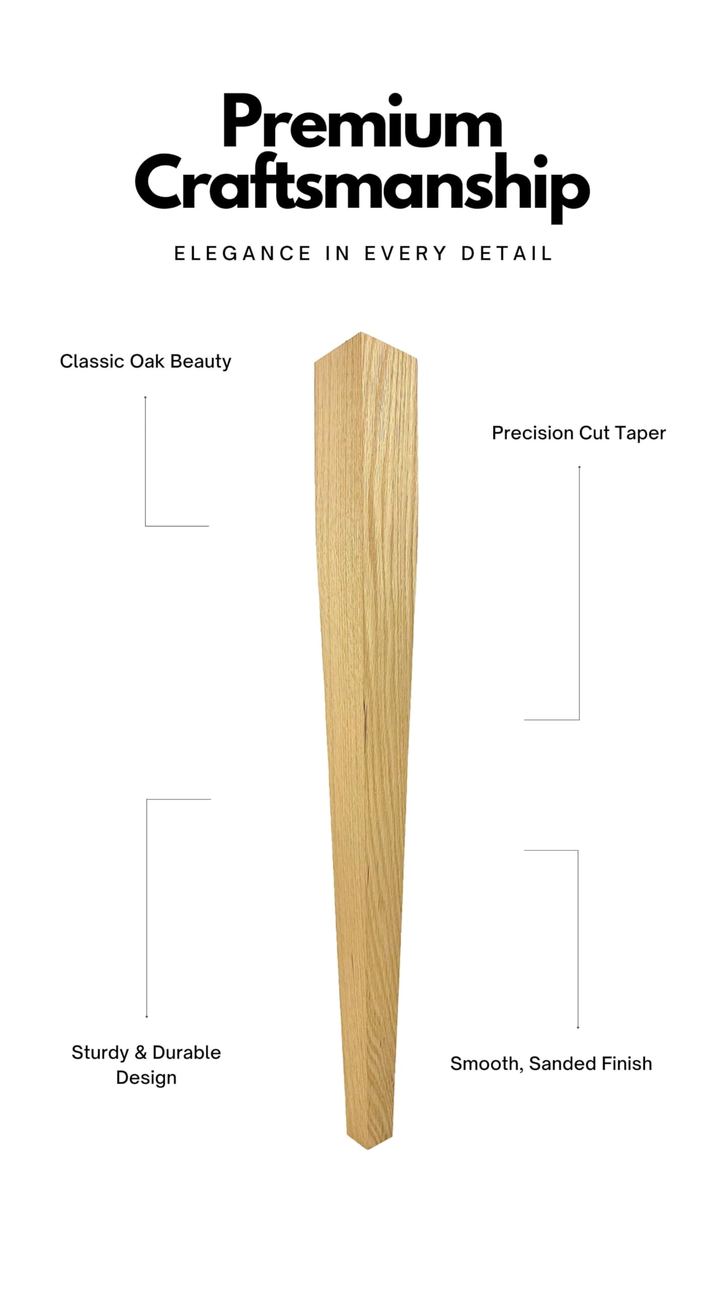 4 Sided Tapered Oak Wood Dining Table Leg - 29