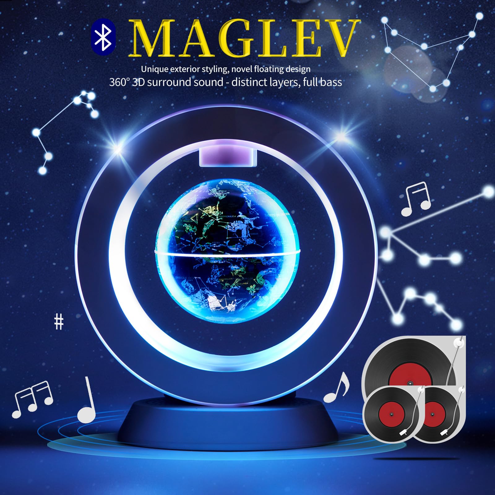 Floating Bluetooth Speaker & Constellation Globe Lamp - Magnetic Levitation Desk Decor for Office, Kids Learning & Unique Tech Gifts | Cool Gadget for Teens, Men & Bosses | Perfect for Home Decor, Study Room & Workspace