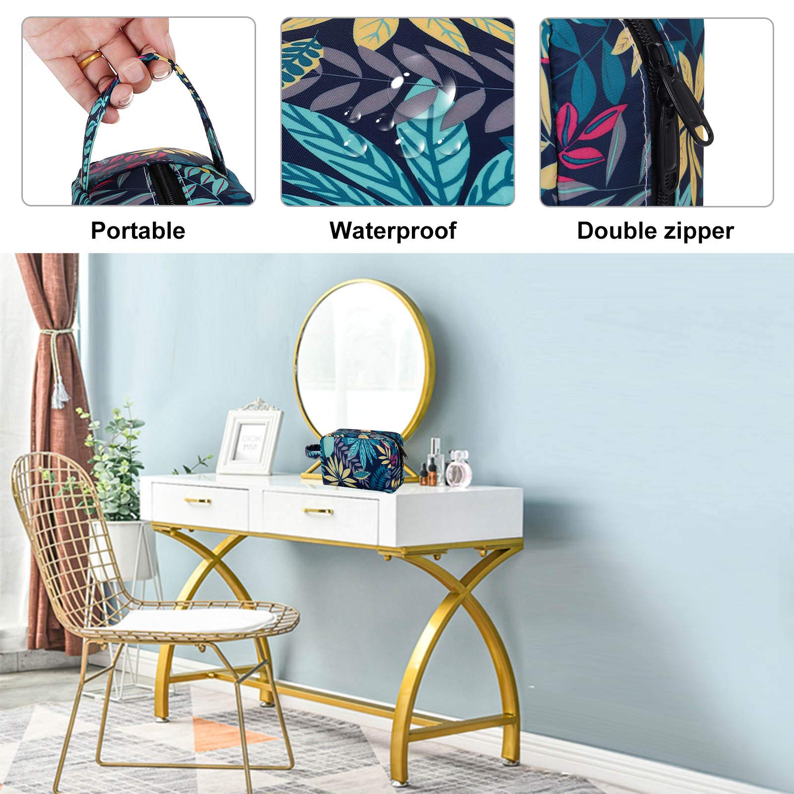 HUA ANEGL Floral Cosmetic Bag for Women - Waterproof Travel Toiletry Organizer with Zipper, Makeup Pouch Purse for Gym, Vacation & Daily Essentials Storage