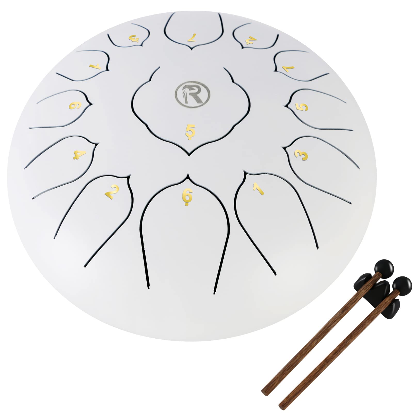 RANMING 12 Inch Steel Tongue Drum - 13 Note Handpan with Mallets & Storage Bag | Panda Design for Meditation, Yoga, Music Therapy & Sound Healing | Perfect for Beginners, Concerts & Musical Education (White)