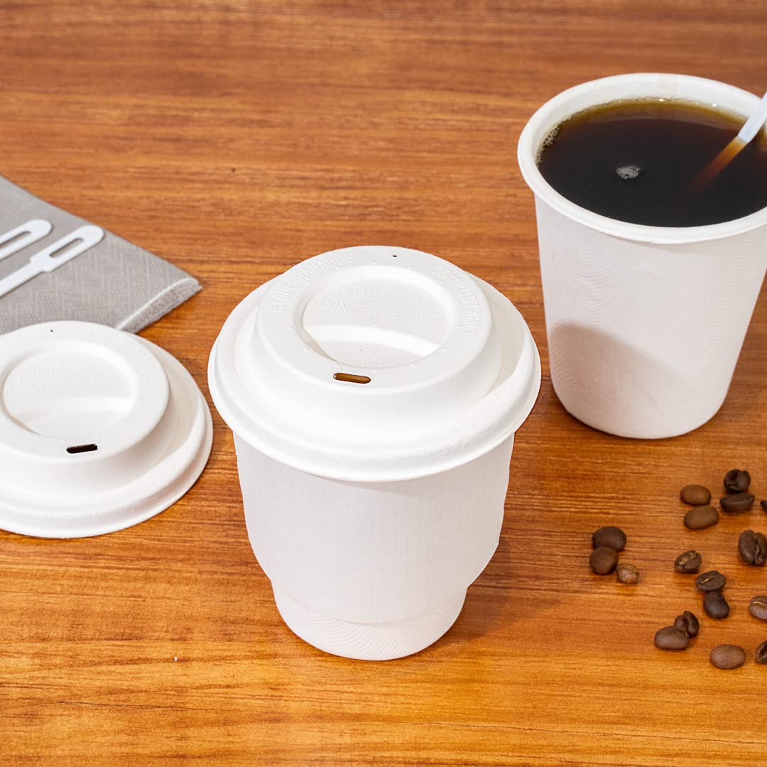 Restpresso 500 Count Vented Disposable Coffee Cup Lids - Fits 8oz, 12oz, 16oz & 20oz Cups - Microwave Safe Bagasse Lids with Elevated Spout - Perfect for Coffee Shops, Cafes & Takeout Restaurants