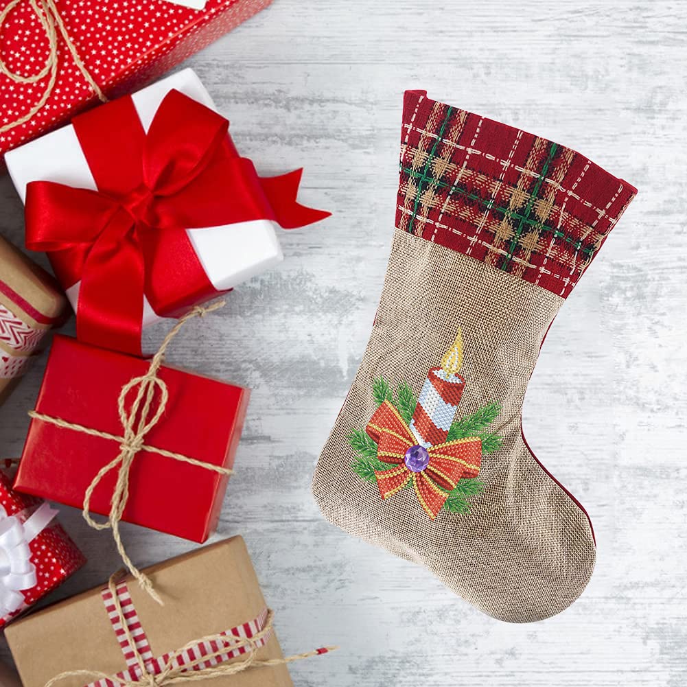 5D Diamond Painting Christmas Stockings Kit - DIY 14 Inch Holiday Candle Candy Bag for Fireplace Decor, Family Xmas Party & Home Decoration | Perfect for Gift Wrapping, Tree Ornaments and Festive Seasonal Decor