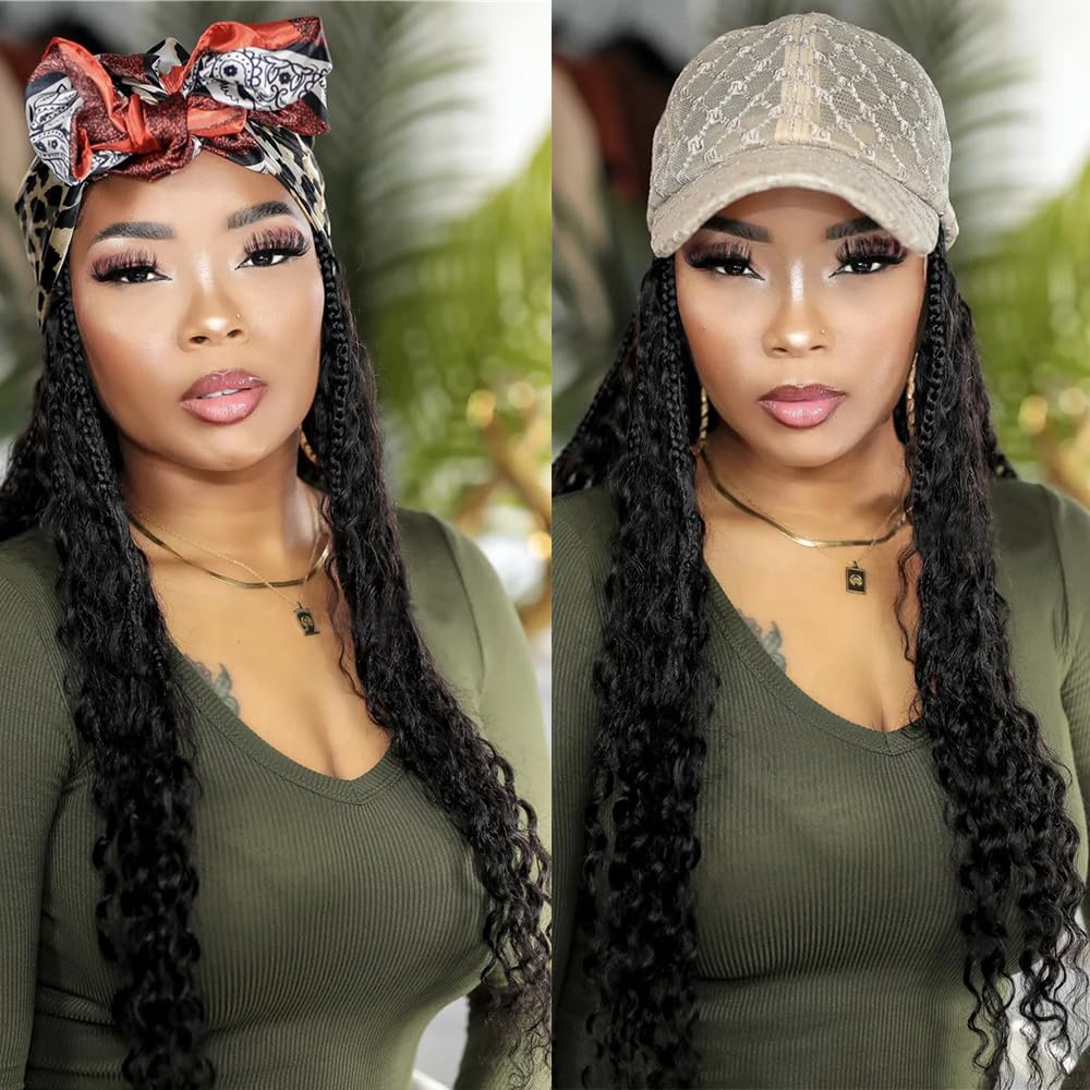 20 Inch Human Hair Box Braids Headband Wig for Black Women - Natural Color, Pre-Braided with Ears Out Design | Perfect for Protective Styling, Everyday Wear & Special Occasions
