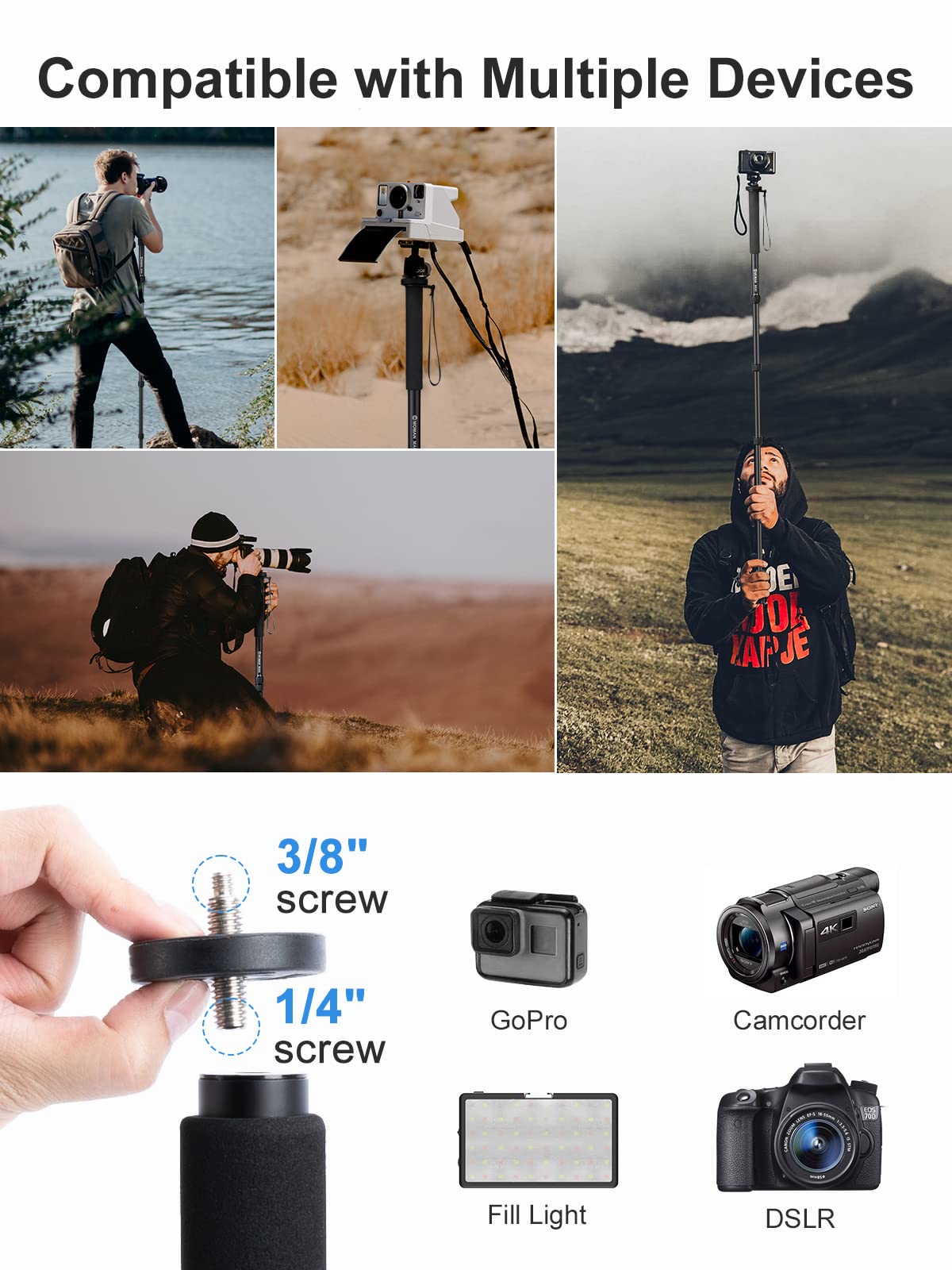 Portable Aluminum Camera Monopod - Moman MA65 Extendable Travel Monopod with Tripod Base for DSLR Cameras (Max Load 22 lbs) | Perfect for Travel, Vlogging & Outdoor Photography