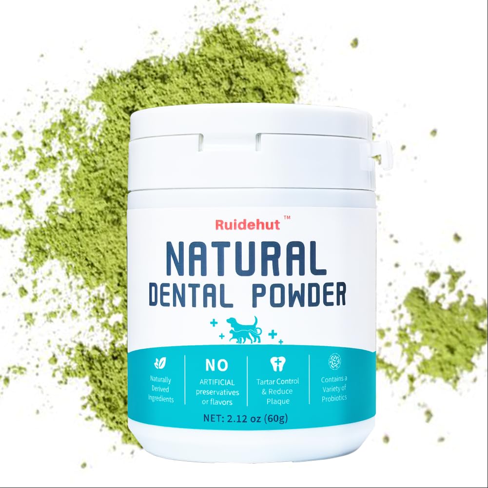 Natural Dog Dental Powder for Teeth Cleaning - Removes Plaque & Tartar, Freshens Breath with Probiotics (2.12 Oz) - Ideal for Daily Oral Care & Dental Hygiene for Dogs