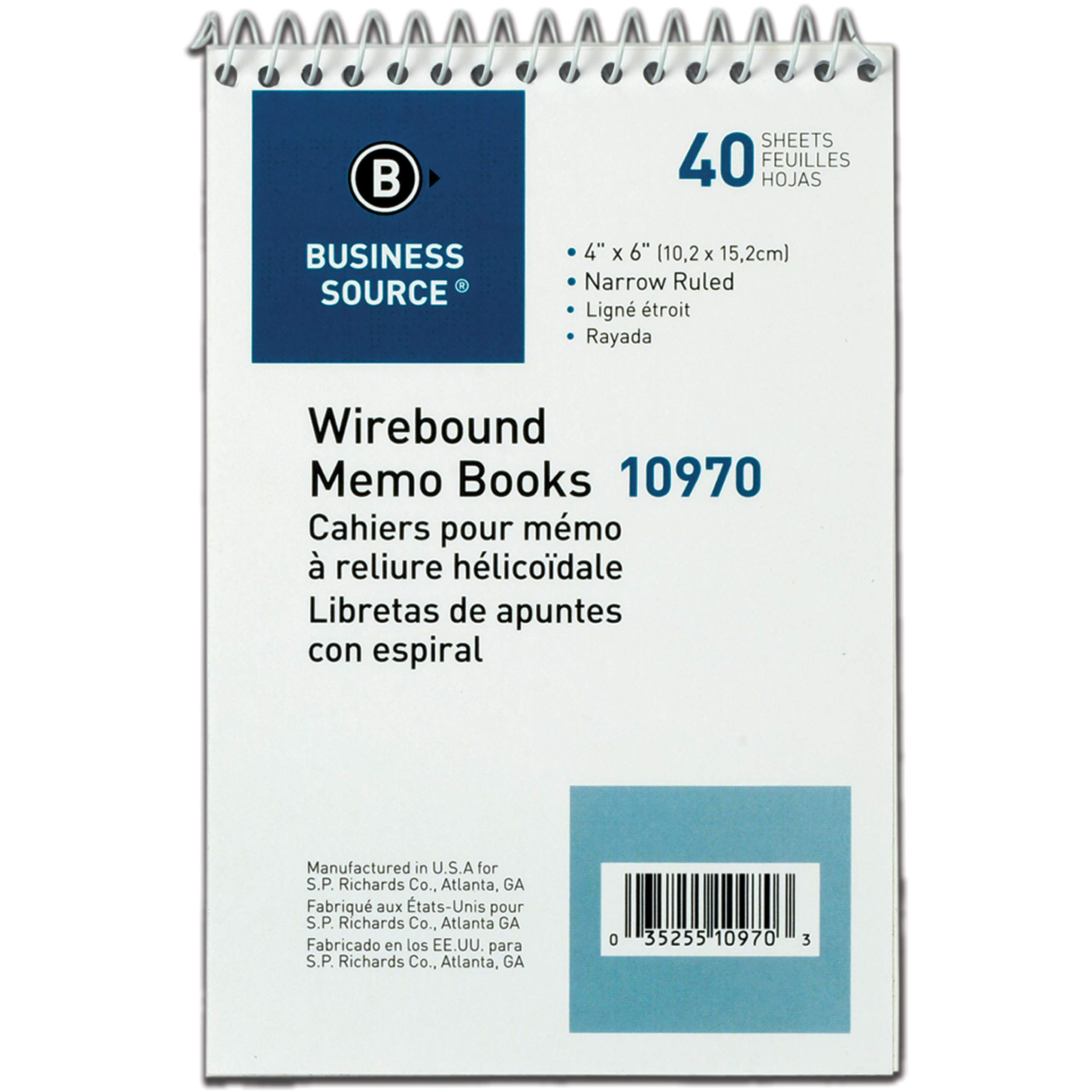 Business Source Wirebound Memo Notebooks - 3 Pack, 50 Sheets Each - Lined Writing Pads for Office, School & Home Use - Professional Memo Books for Meetings, Notes & Journaling