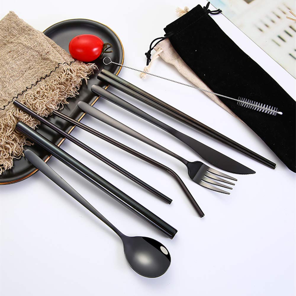 Sevend 8-Piece Reusable Stainless Steel Flatware Set - Knife, Fork, Spoon & Straw - Eco-Friendly Office Lunch Utensils & Portable Camping Cutlery - Perfect for Work, Picnics & Outdoor Adventures