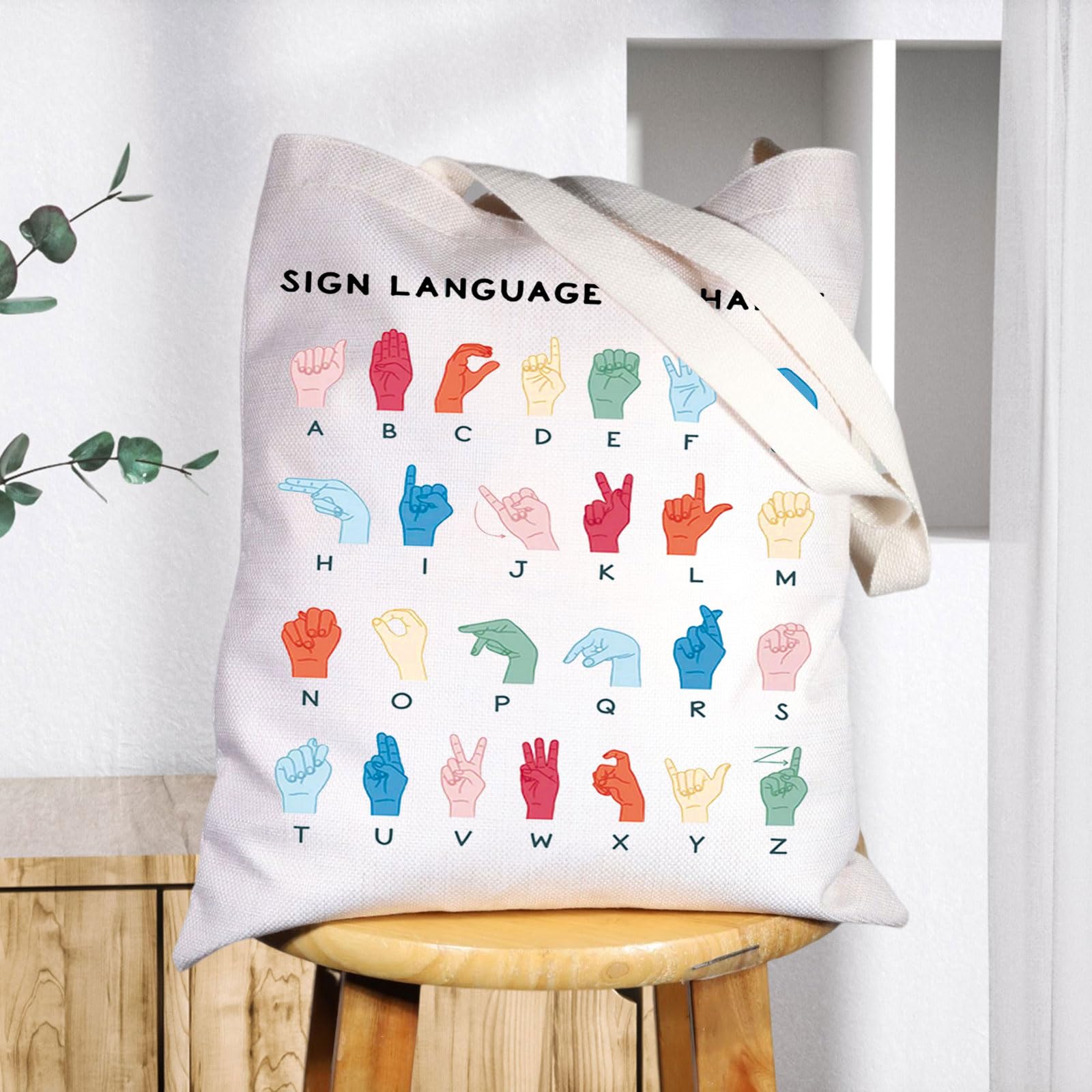 BWWKTOP ASL Teacher Tote Bag - American Sign Language Gifts for ASL Interpreters & Deaf Education Teachers - Durable Canvas Bag for School, Work & Daily Use