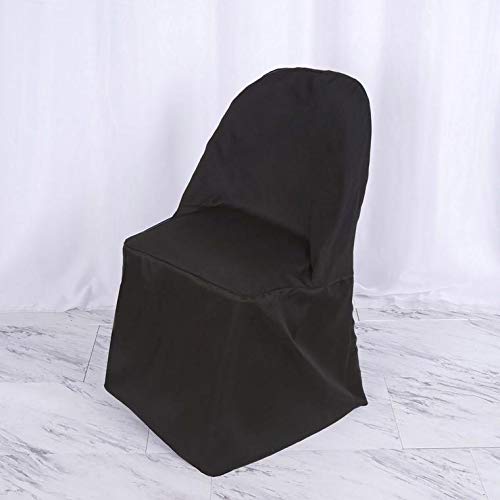 50 Pack Black Round Polyester Chair Covers - Washable Folding Seat Covers for Wedding, Party, Banquet & Dining Decor - Elegant Reception Table Linen Supplies for Home & Event Decorations