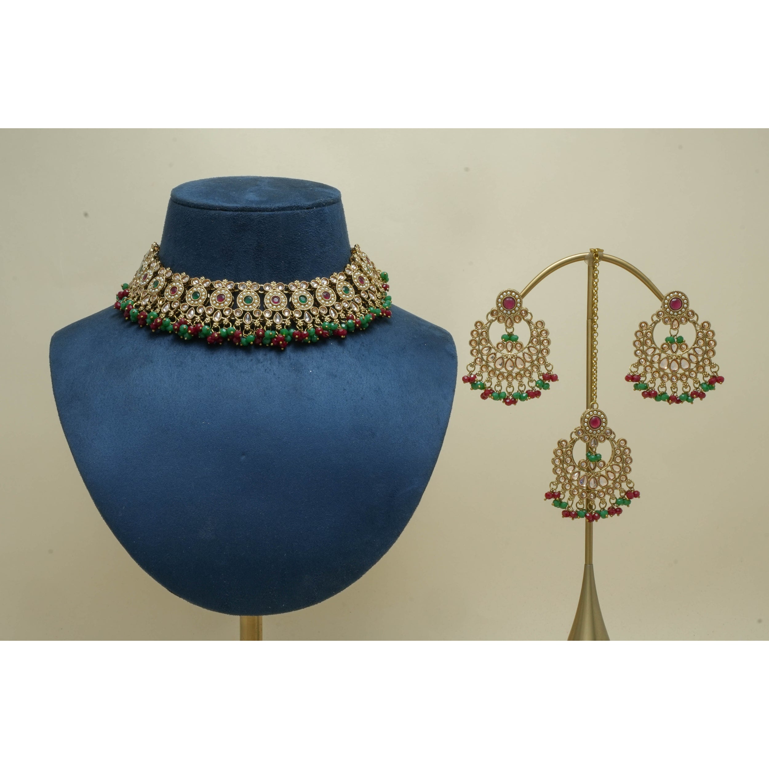 ANGEL POLKI Full Set Jewelry - Elegant Indian Bridal Necklace, Earrings & Bracelet Set for Weddings, Parties & Special Occasions