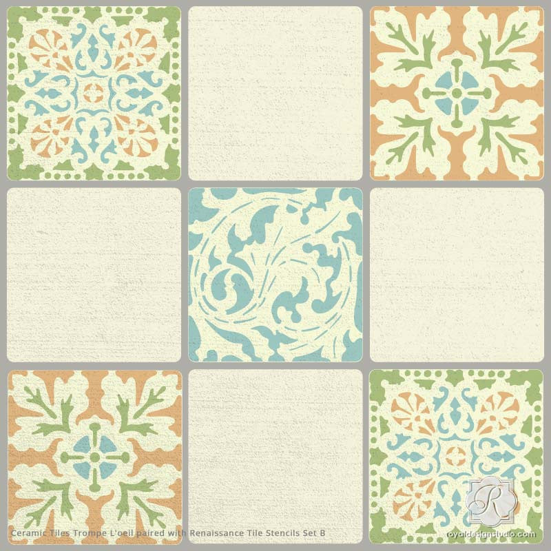 Ceramic Tile Stencils for Trompe L'oeil Painting - DIY Home Decor & Wall Art Design - Perfect for Bathroom, Kitchen Backsplash & Craft Projects