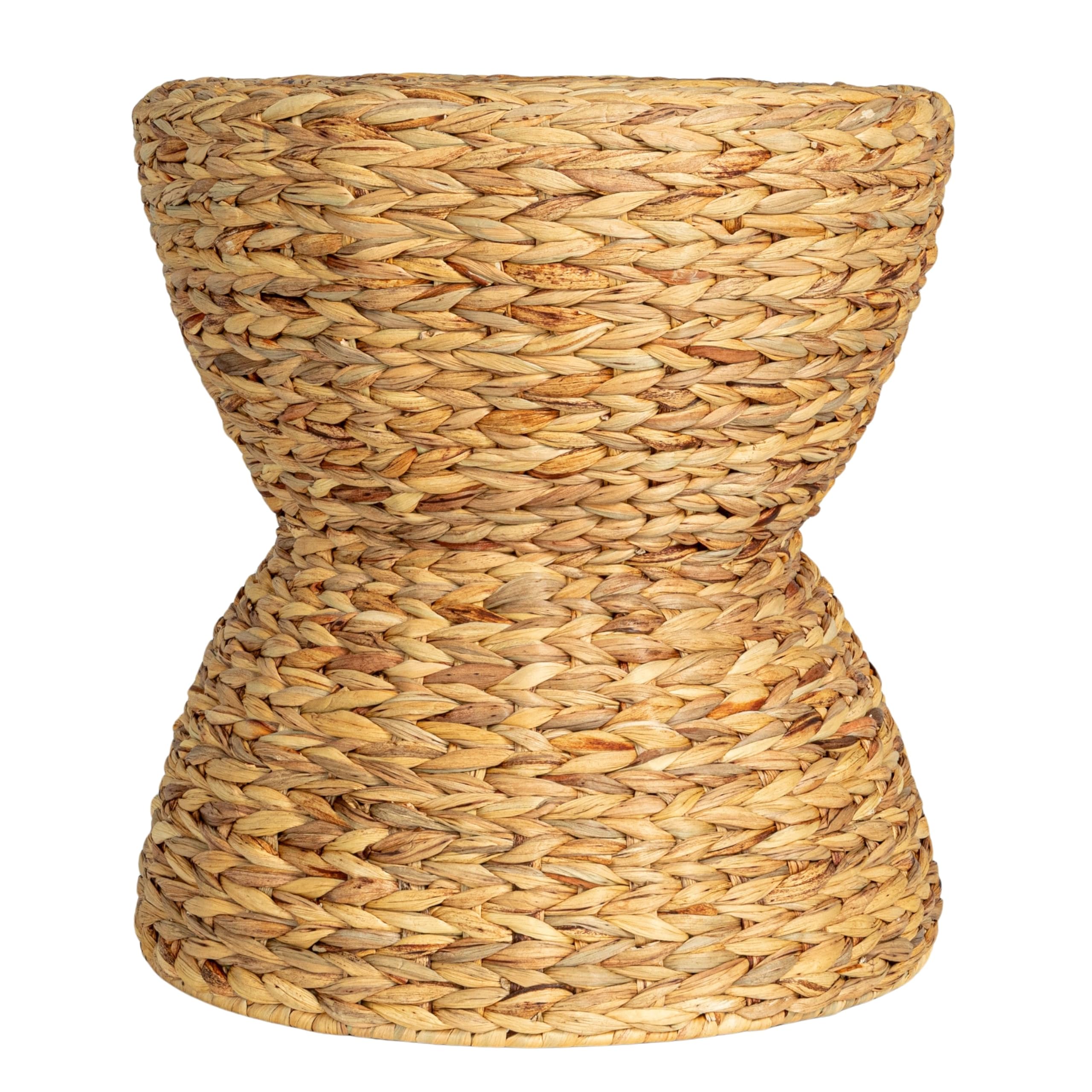 Natural Water Hyacinth Hourglass Stool - Handwoven Rattan Side Table for Living Room, Bedroom, or Patio - Eco-Friendly Home Decor Accent Piece