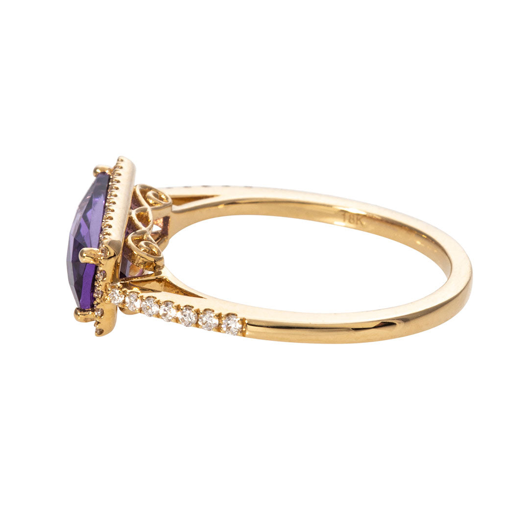 18K Yellow Gold Amethyst & Diamond East West Ring for Women | Elegant Jewelry Gift for Anniversary, Engagement & Special Occasions