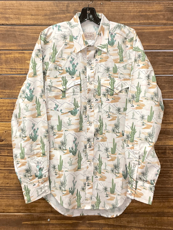 Vintage Western Shirt for Men | Rockmount 6873 Desert Cactus Print | Cowboy Style Button Up Shirt for Country Music Festivals & Rodeo Events