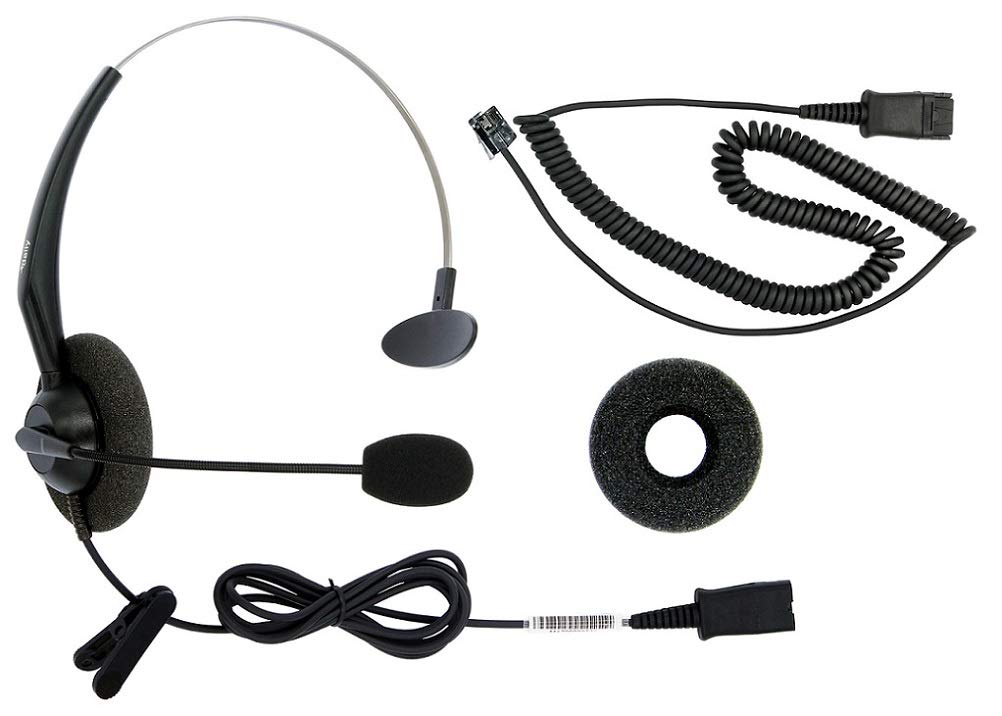 RJ9 Corded Headset for Analog Phones - Compatible with Aastra, Nortel, Polycom, Digium, ShoreTel & NEC Telephones - Ideal for Office, Call Center & Customer Service Use