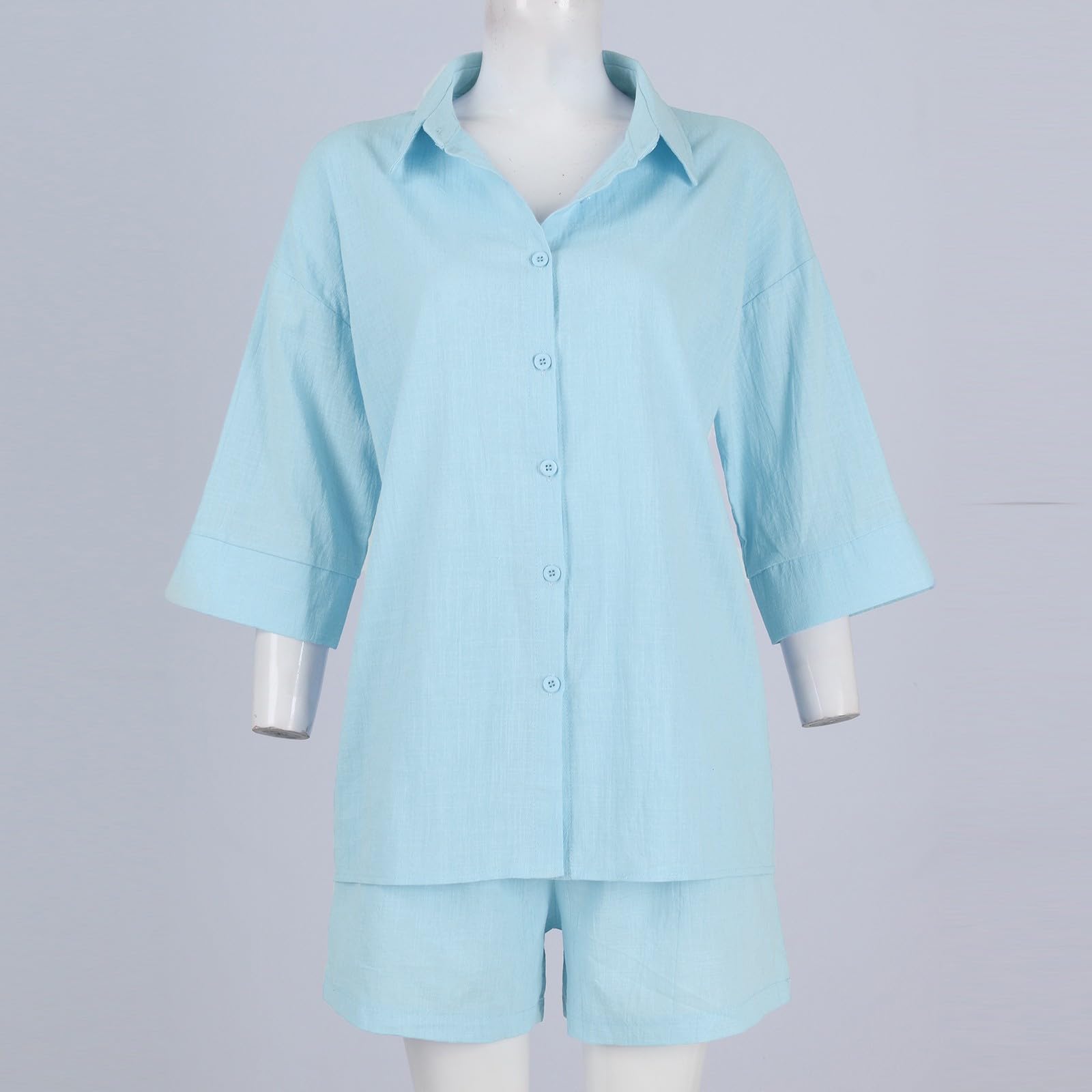 Women's Summer Two Piece Outfits - Short Sleeve Button Down Top & Shorts Set | Casual Lounge Wear, Beach Vacation Outfits, Poolside Coverup, Weekend Brunch Attire