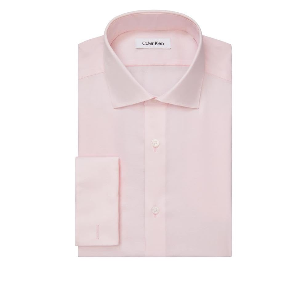 Calvin Klein Men's Non-Iron Slim Fit French Cuff Dress Shirt - Pink, 17