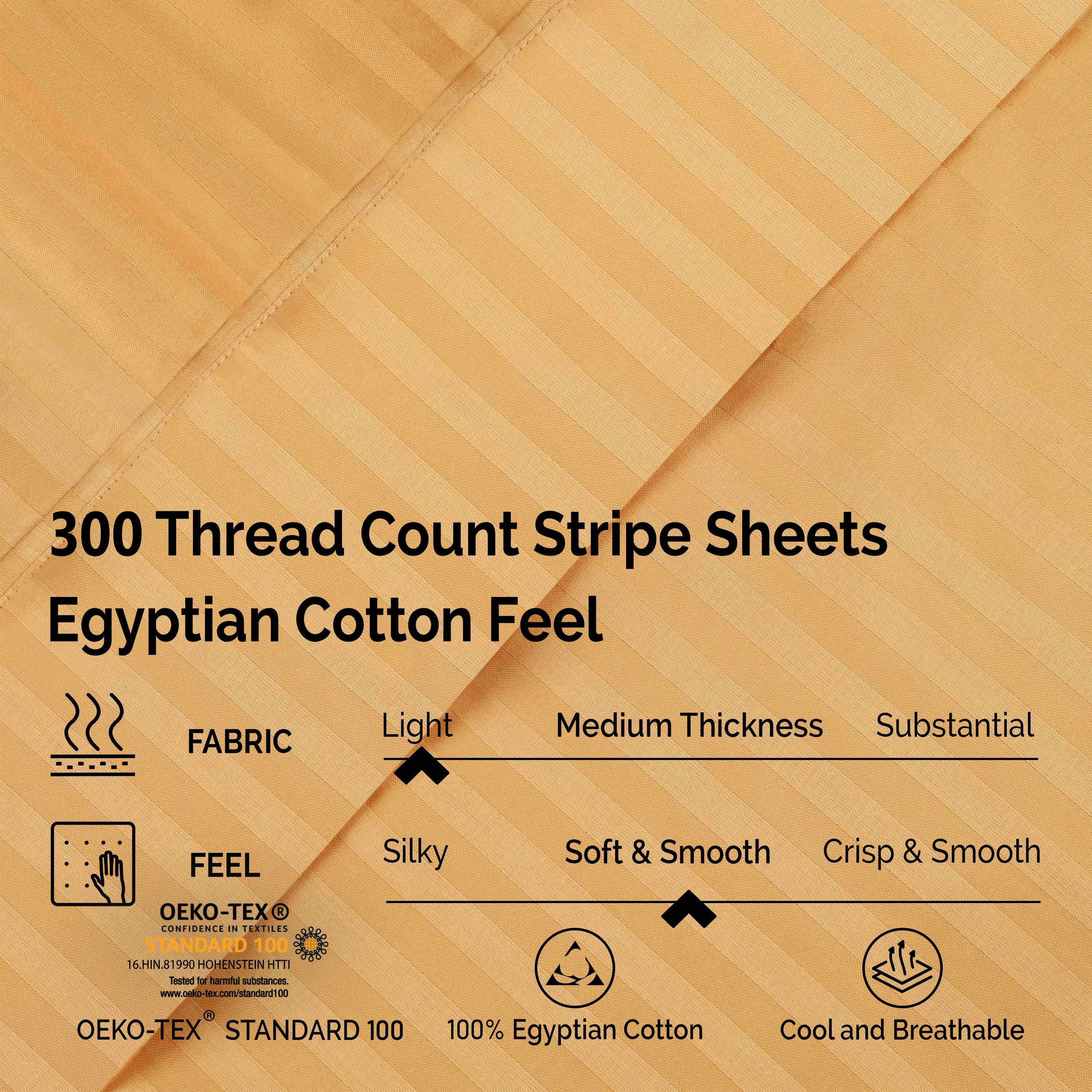 Premium Egyptian Cotton 300 Thread Count Sheet Set - Deep Pocket Fitted, Flat & Pillowcases - Soft Luxury Bedding for Master Bedroom or Guest Room