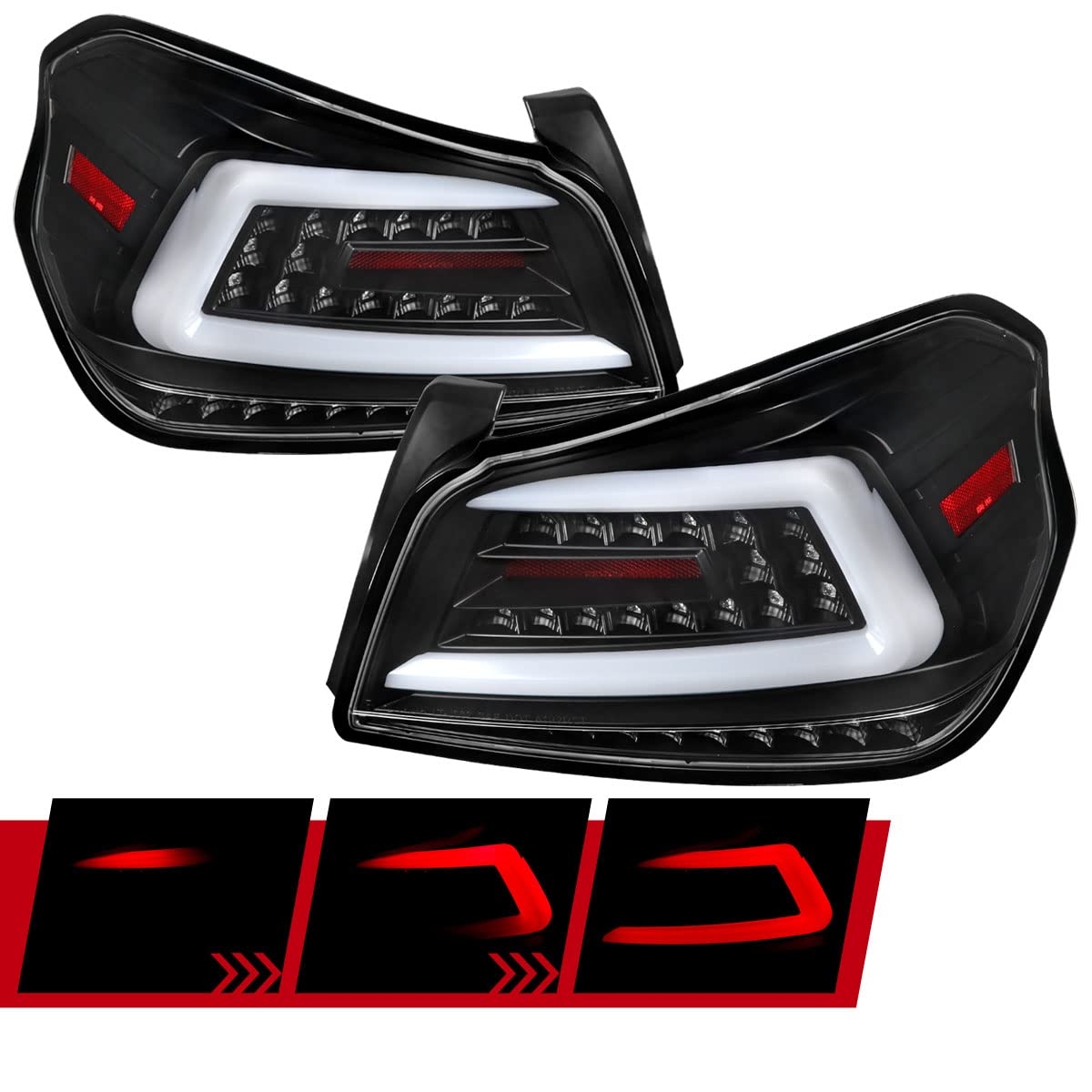 Black Sequential LED Tail Lights for 2015-2021 Subaru WRX - Smoked Brake Lamps with Turn Signal & Reverse Light - Perfect for Night Driving & Car Customization