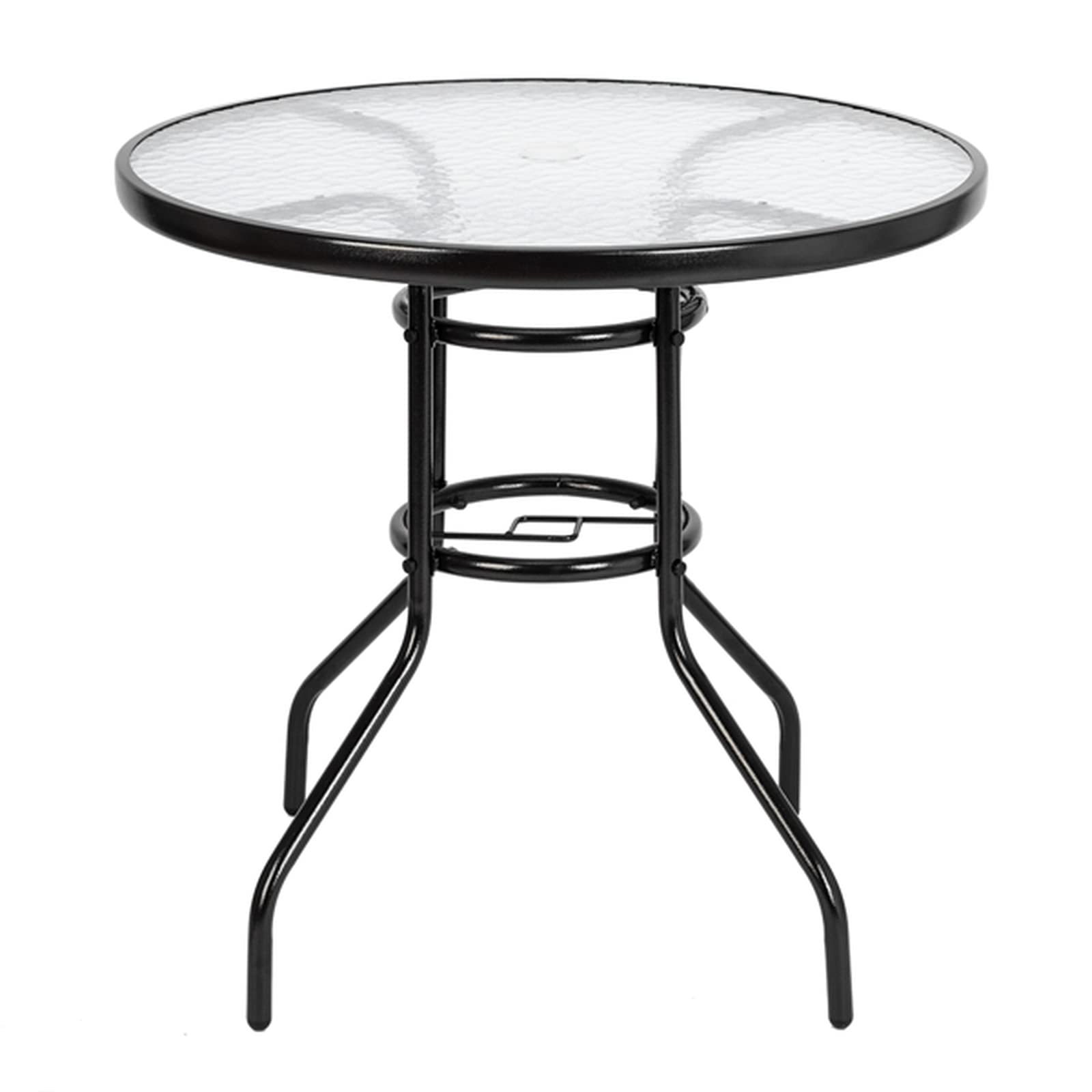 Round Outdoor Dining Table with Toughened Glass Top - Durable Garden Patio Furniture for Backyard, Deck, and Poolside Entertaining