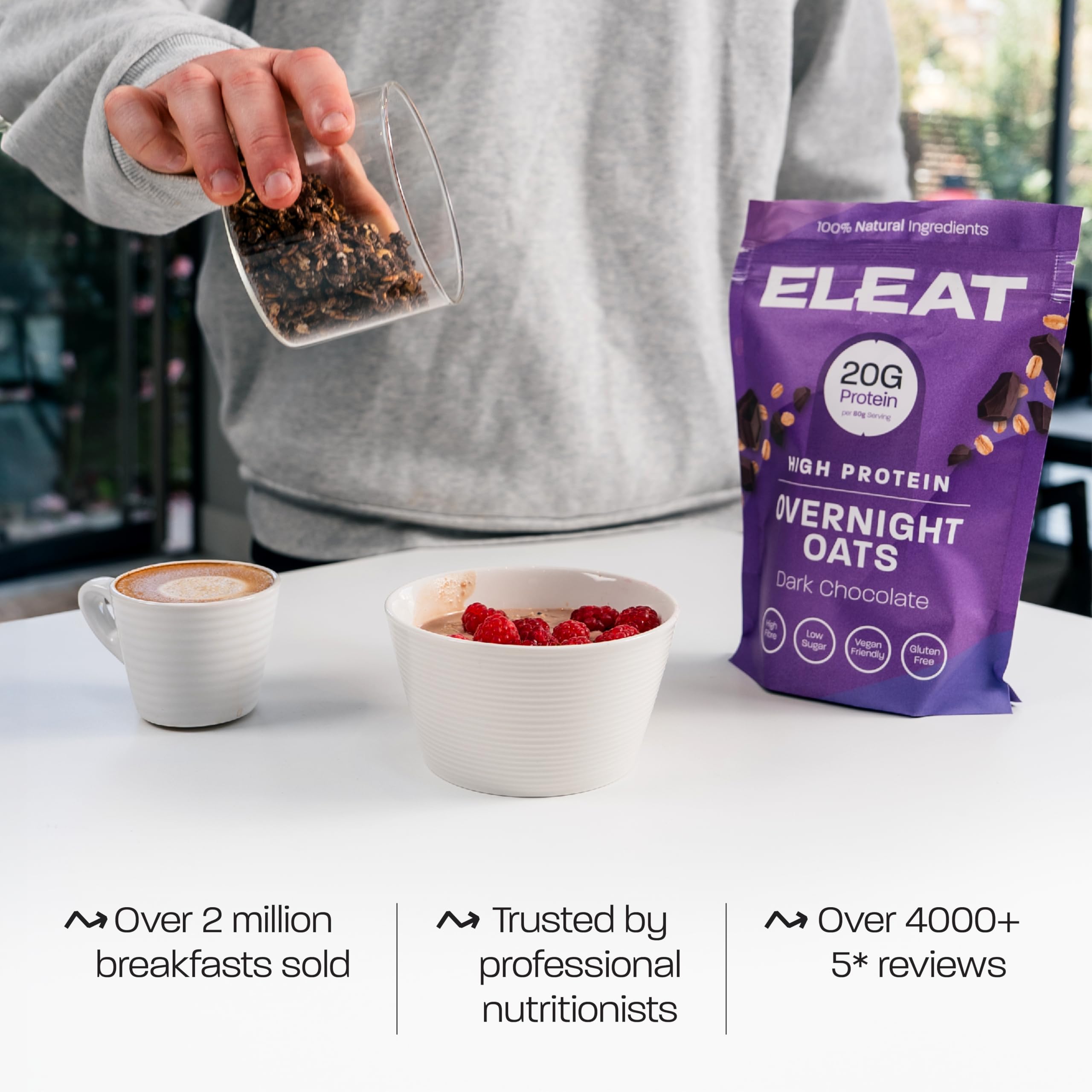 Eleat High Protein Overnight Oats 400g - Healthy Breakfast Meal Prep for Weight Loss & Muscle Gain - Perfect for Busy Mornings, Gym Nutrition & On-the-Go Snacks