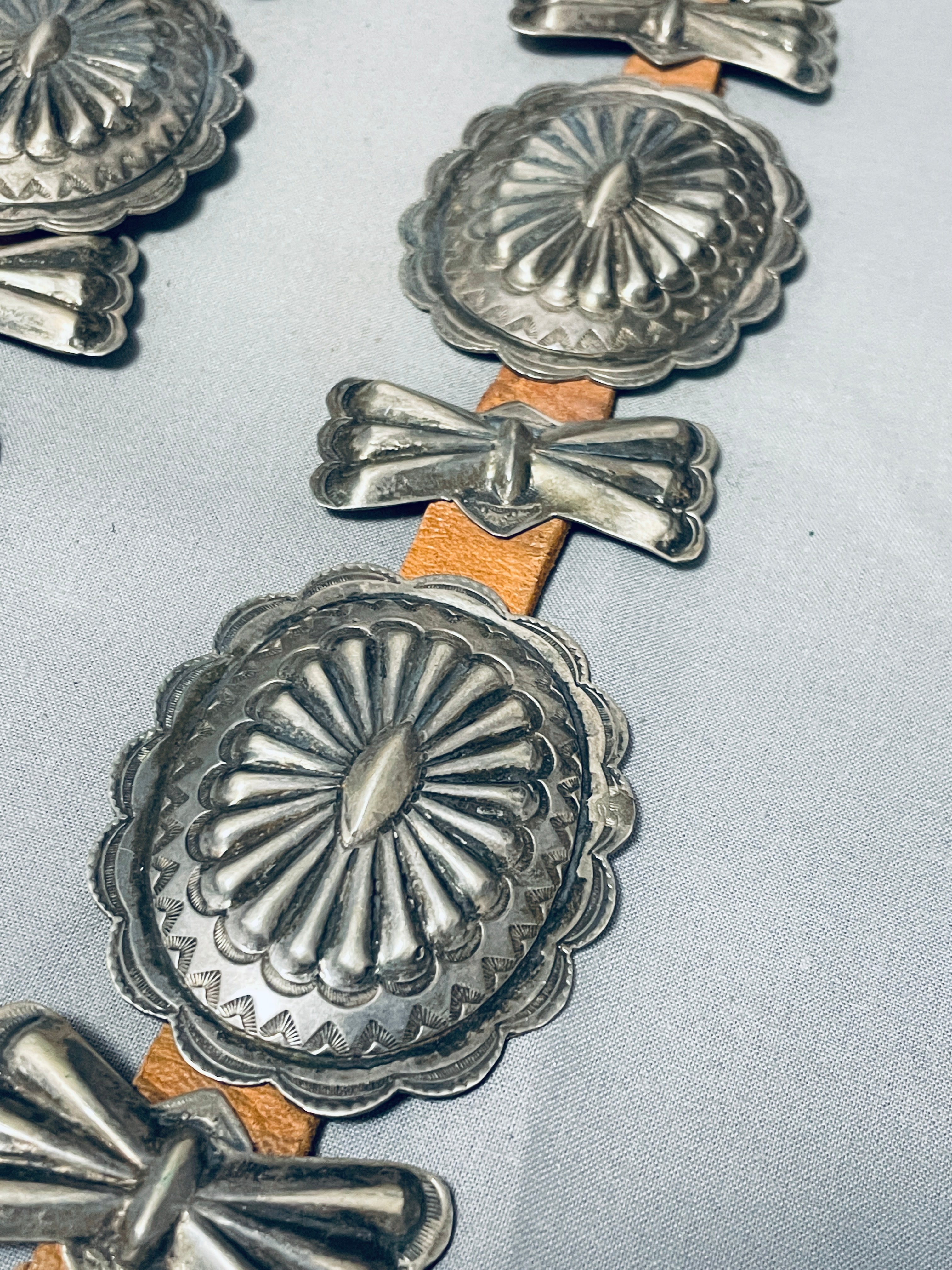 Vintage 1920s-1930s Navajo Sterling Silver Concho Belt - Hand Tooled Native American Jewelry for Western Fashion & Boho Style Outfits