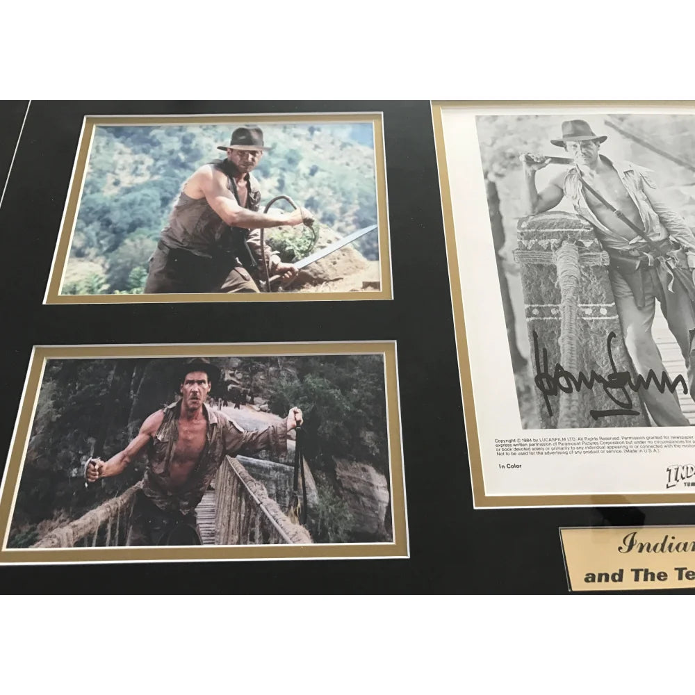 Harrison Ford Autographed Indiana Jones Temple of Doom Framed Collage with COA & JSA Certificate - Perfect for Movie Memorabilia Collectors & Star Wars Fans Display
