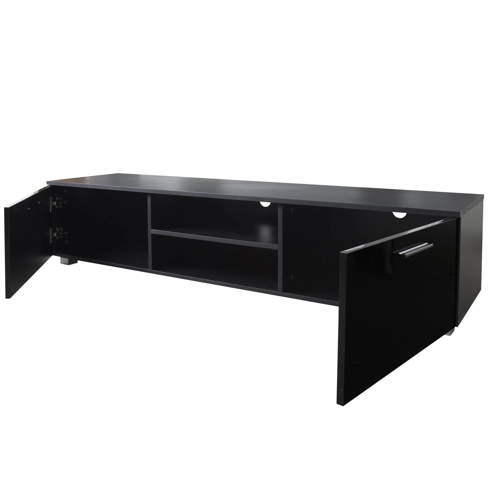 Black TV Stand for 70 Inch TV - Modern Media Console Entertainment Center with 2 Storage Cabinets & Open Shelves - Perfect for Living Room, Bedroom, Home Theater & Gaming Setup