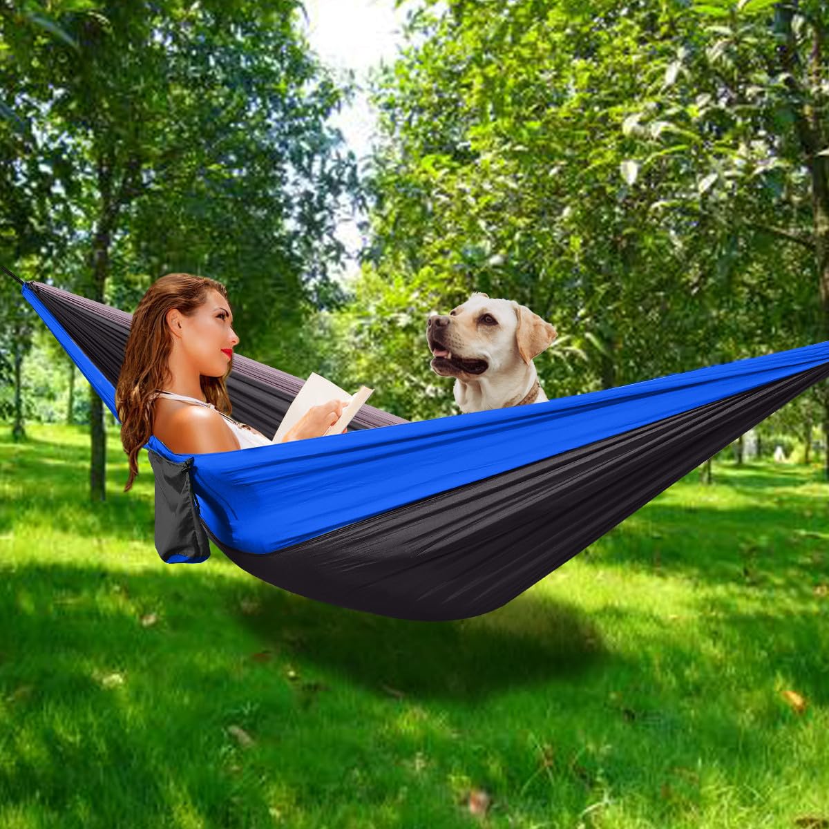 Double Camping Hammock with 2 Tree Straps (16+2 Loops) - 210T Nylon Parachute Portable Lightweight Hammock for 2 Persons - Perfect for Backpacking, Hiking, Beach, Travel, Backyard & Outdoor Adventures
