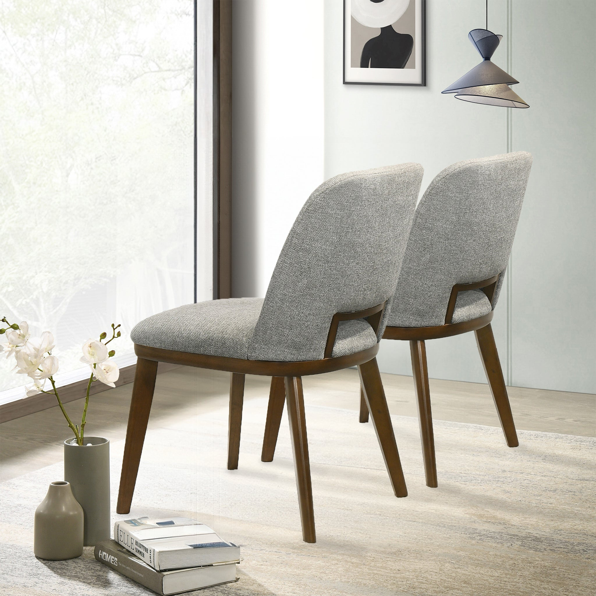 Blake Light Grey Fabric Dining Chairs (Set of 2) - Modern Comfortable Kitchen & Dining Room Chairs for Home, Restaurant, Cafe