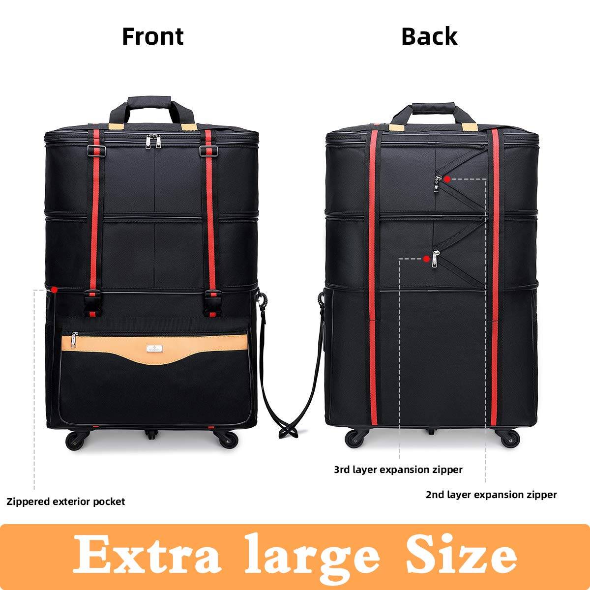 Ailouis 32 Inch Expandable Lightweight Rolling Duffel Bag with Wheels - Carry On Luggage for Travel, Foldable Suitcase Perfect for Airplane, Business Trips & Weekend Getaways