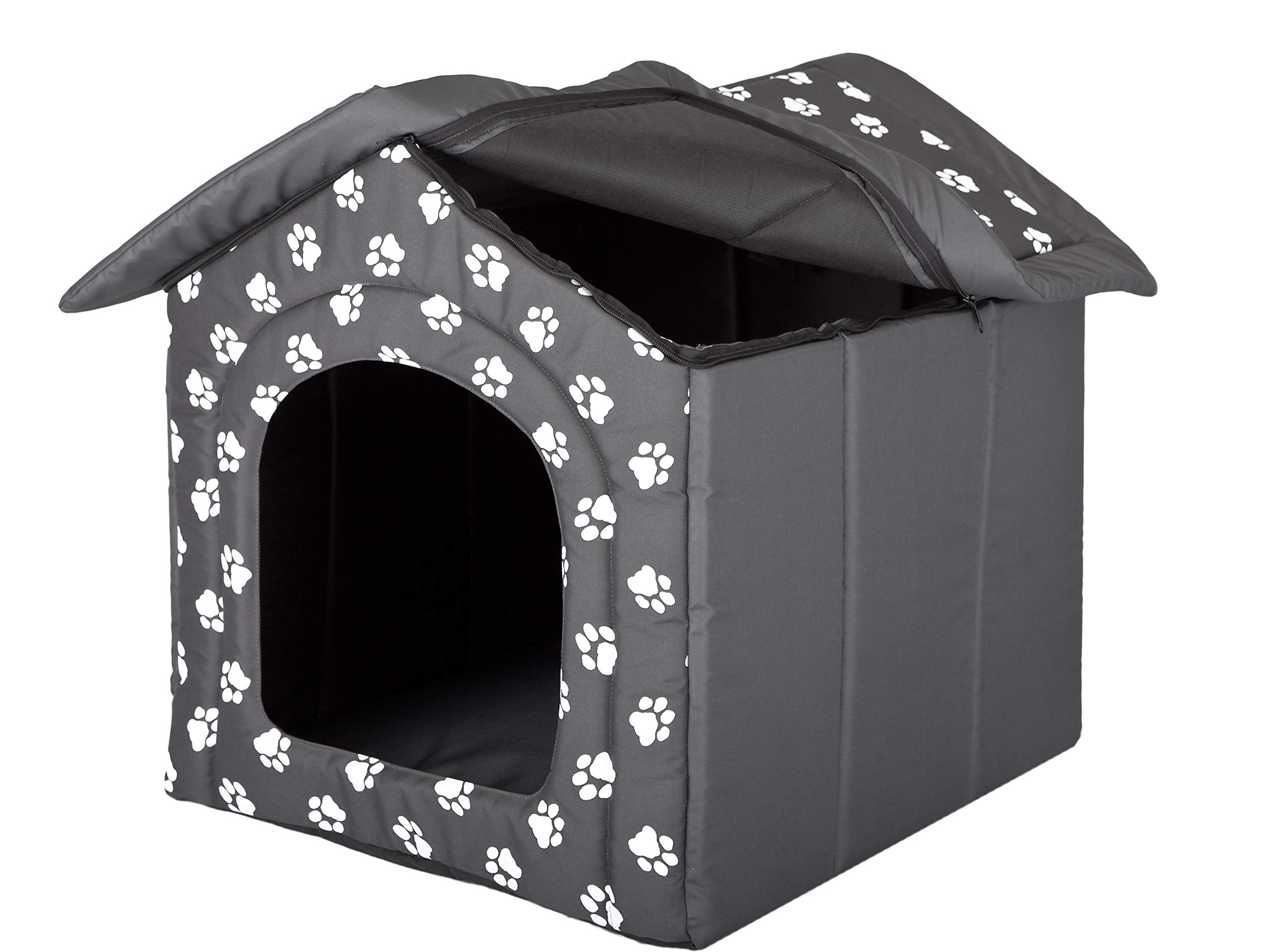 Waterproof Dog House with Paws Design - Grey Outdoor Pet Shelter (60x55x60cm) for Small to Medium Dogs - Perfect for Backyard, Patio & Camping Use