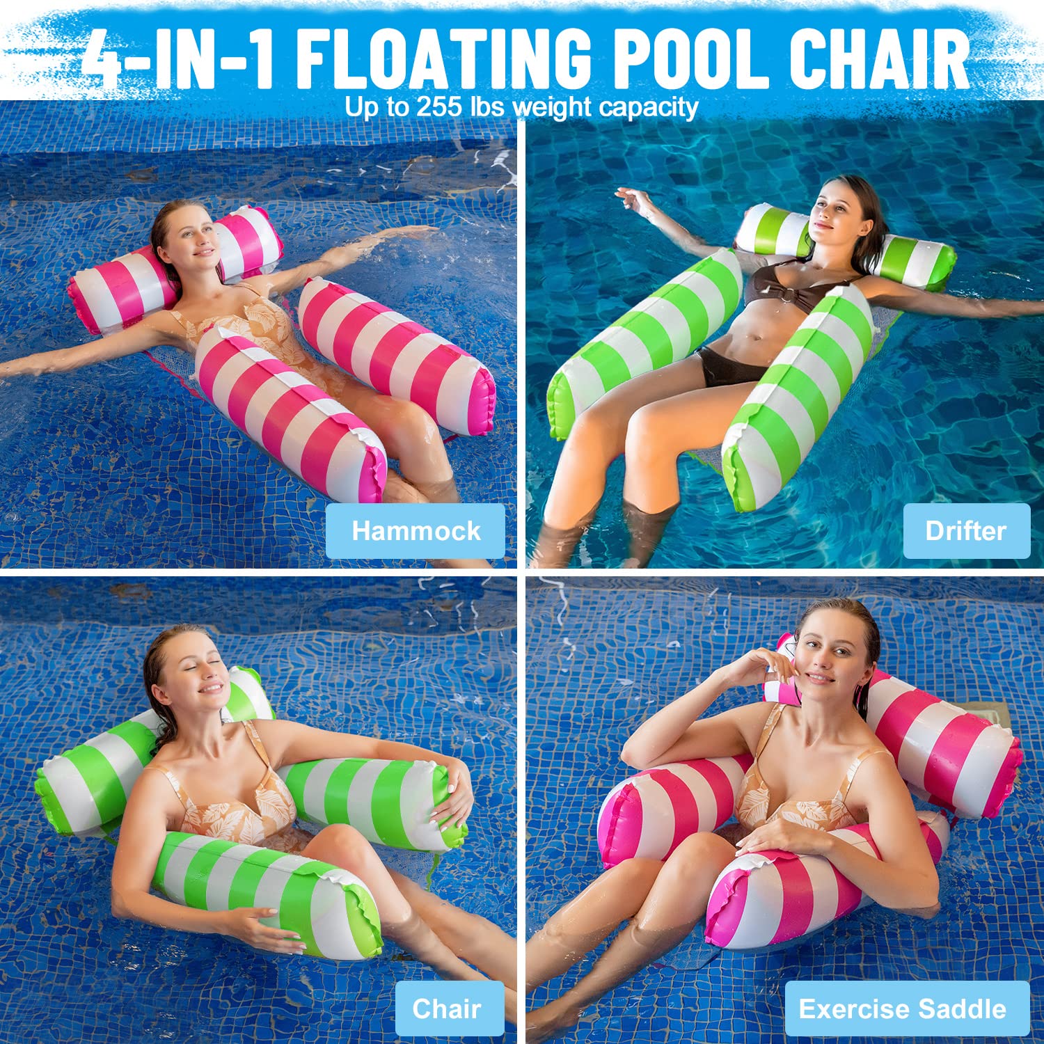 ZOKBOM 2-Piece Inflatable Pool Hammock for Adults - 4-in-1 Floating Lounge with Manual Air Pump, Portable Summer Pool Float for Relaxation | Perfect for Backyard Swimming Pools, Lakes, Beaches & Vacation Getaways