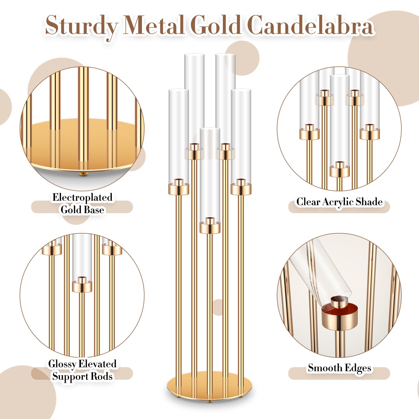 Tandefio 4-Piece 5-Arm Gold Candelabra Set - 35