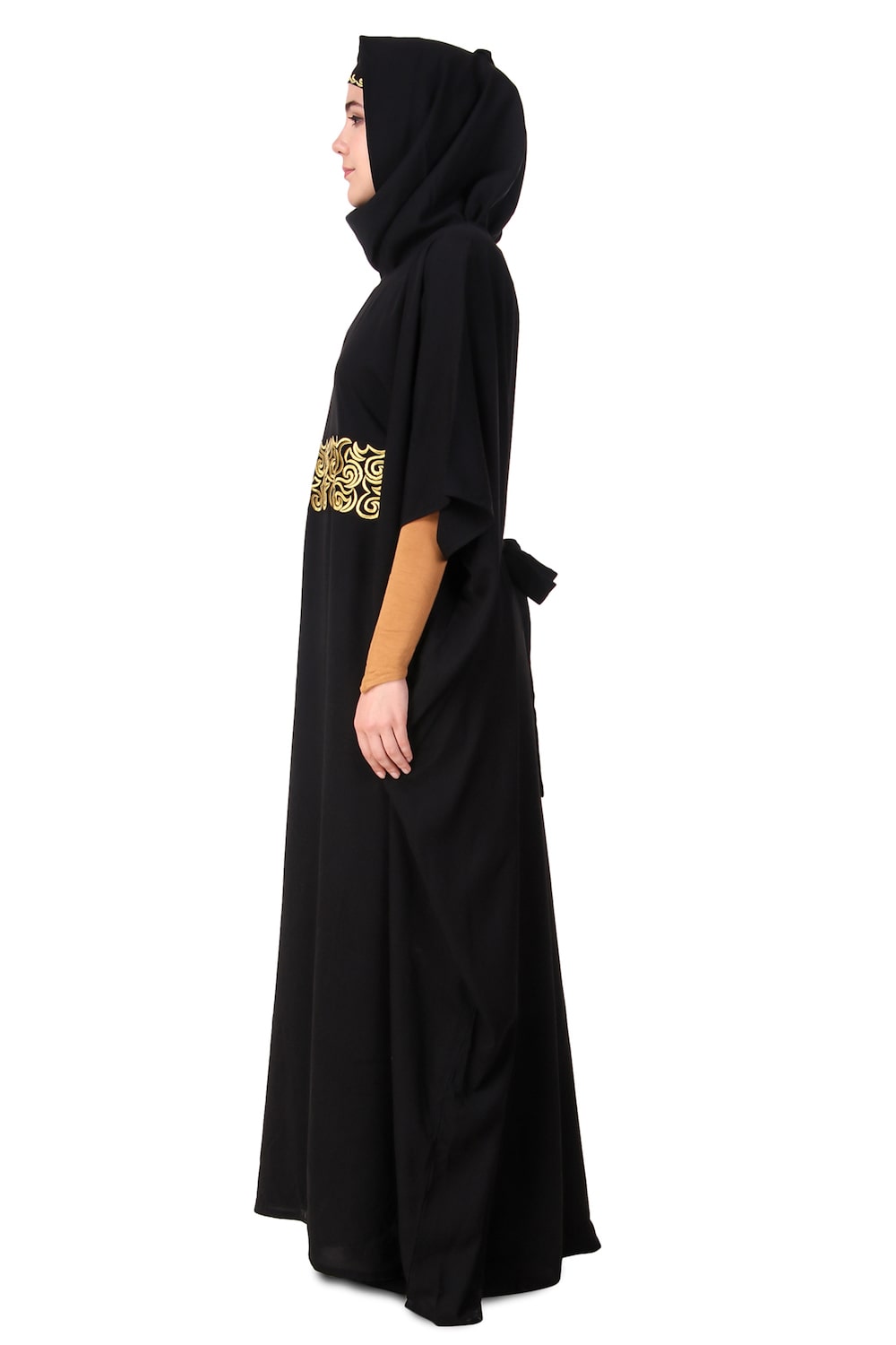 Handmade Gold Embroidered Waist Accent Kaftan Dress - Elegant Beach Cover Up & Boho Chic Homewear for Women
