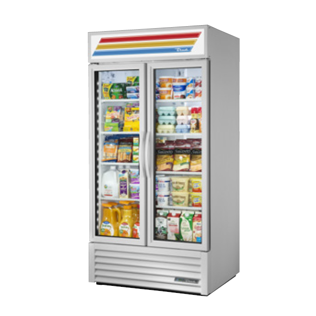 True 40 Merchandising Refrigerator with 2 Glass Doors - White Exterior GDM 35 | Commercial Fridge for Restaurants, Cafes & Retail Stores