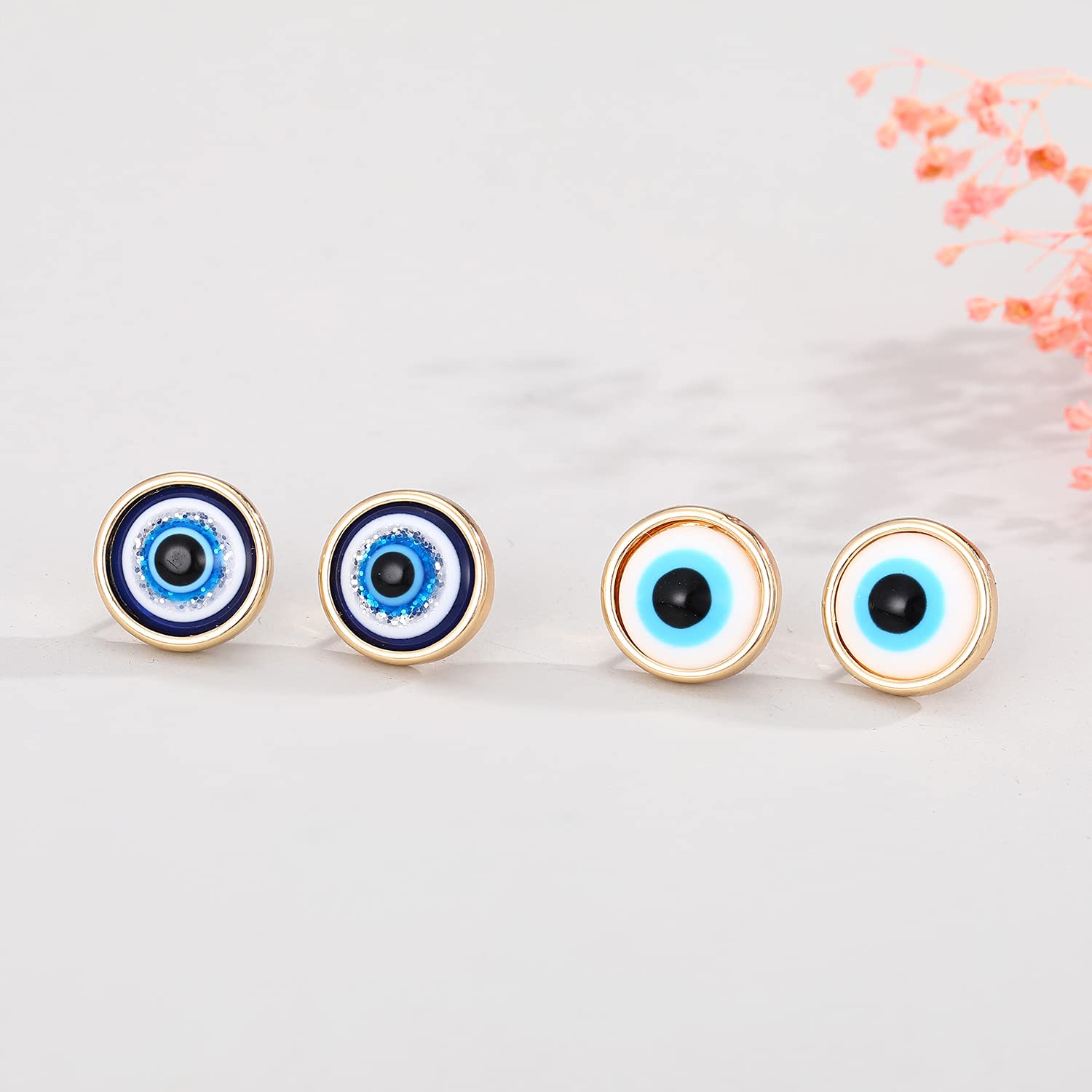 2 Pairs Evil Eye Stud Earrings Set - Blue Turkish Nazar Amulet Protection Jewelry for Women, Kabbalah Hamsa Earrings for Good Luck & Positive Energy | Perfect for Everyday Wear, Gift Giving & Spiritual Protection