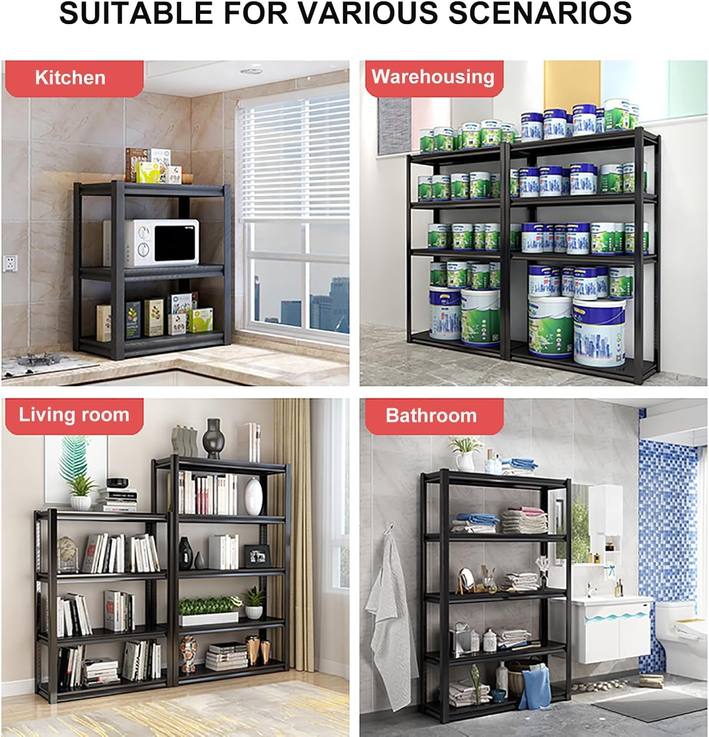 Heavy Duty 5-Tier Metal Storage Shelves - Adjustable Garage Shelving Units, Large Capacity Industrial Racks for Home, Warehouse & Workshop Organization | Durable Utility Shelves for Tools, Supplies & Equipment Storage