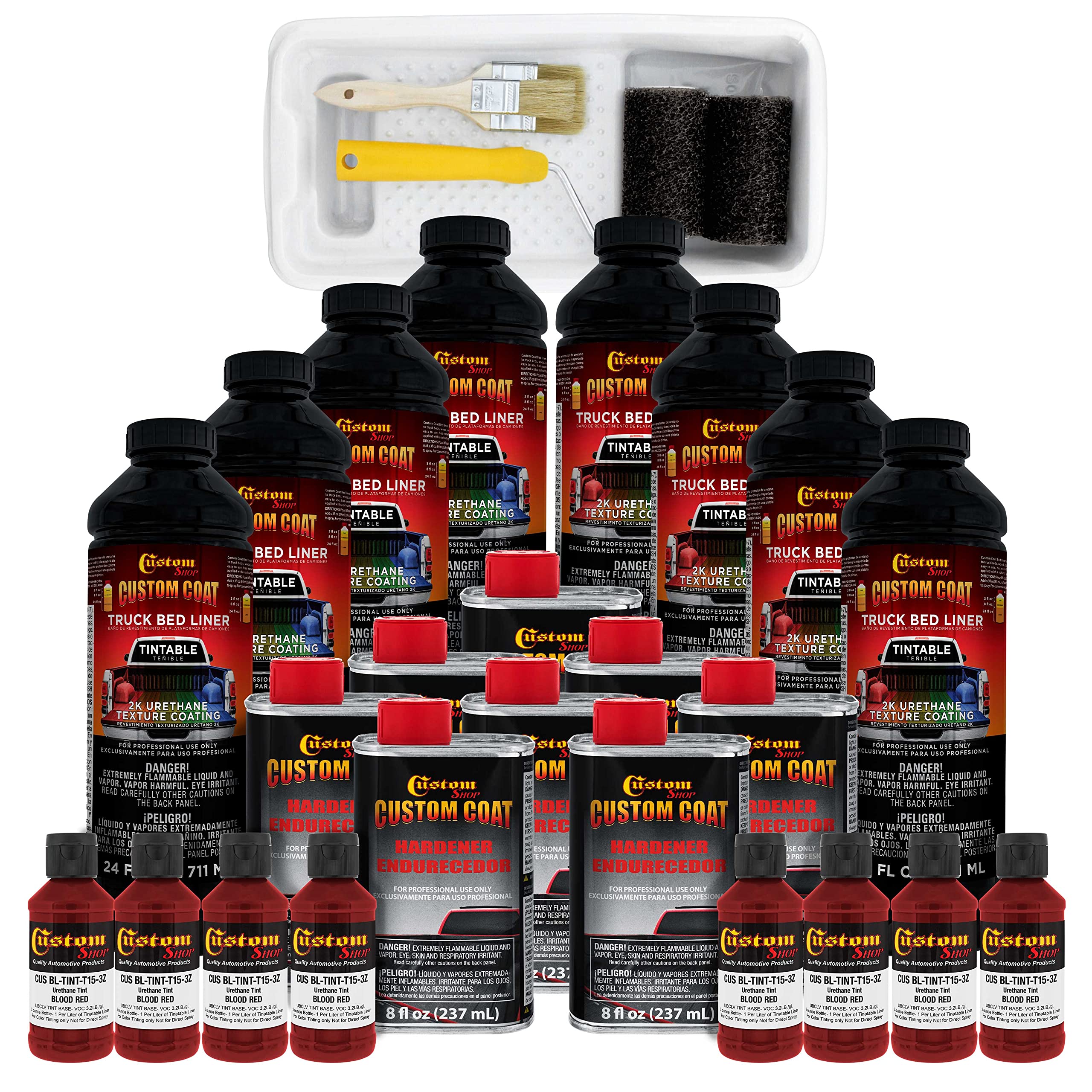 Custom Coat Blood Red 2 Gallon Urethane Truck Bed Liner Kit - Roll-On, Brush-On or Spray-On Protective Coating with Roller & Brush Applicator - Easy Mixing, Durable Textured Finish for Cars, Trucks & Auto Protection - Ideal for DIY Vehicle Bedliners, Floor Coatings & Industrial Surface Protection